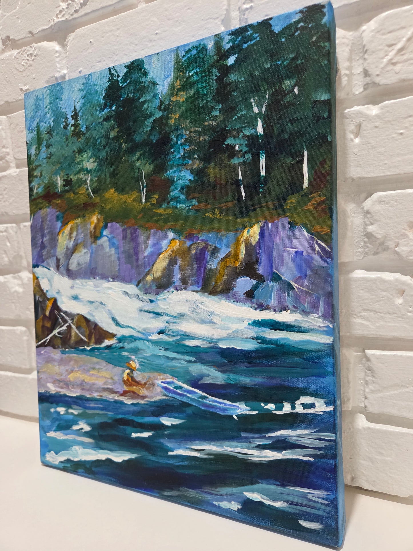 Original Landscape Painting on Canvas Mountain River Stream Forest Lake Nature Art