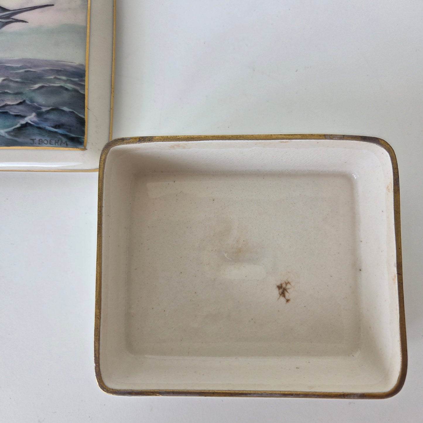 J.Boehm Porcelin Trinket Box Swordfish Sailfish Marlin Ocean Gold Trim Ceramic
