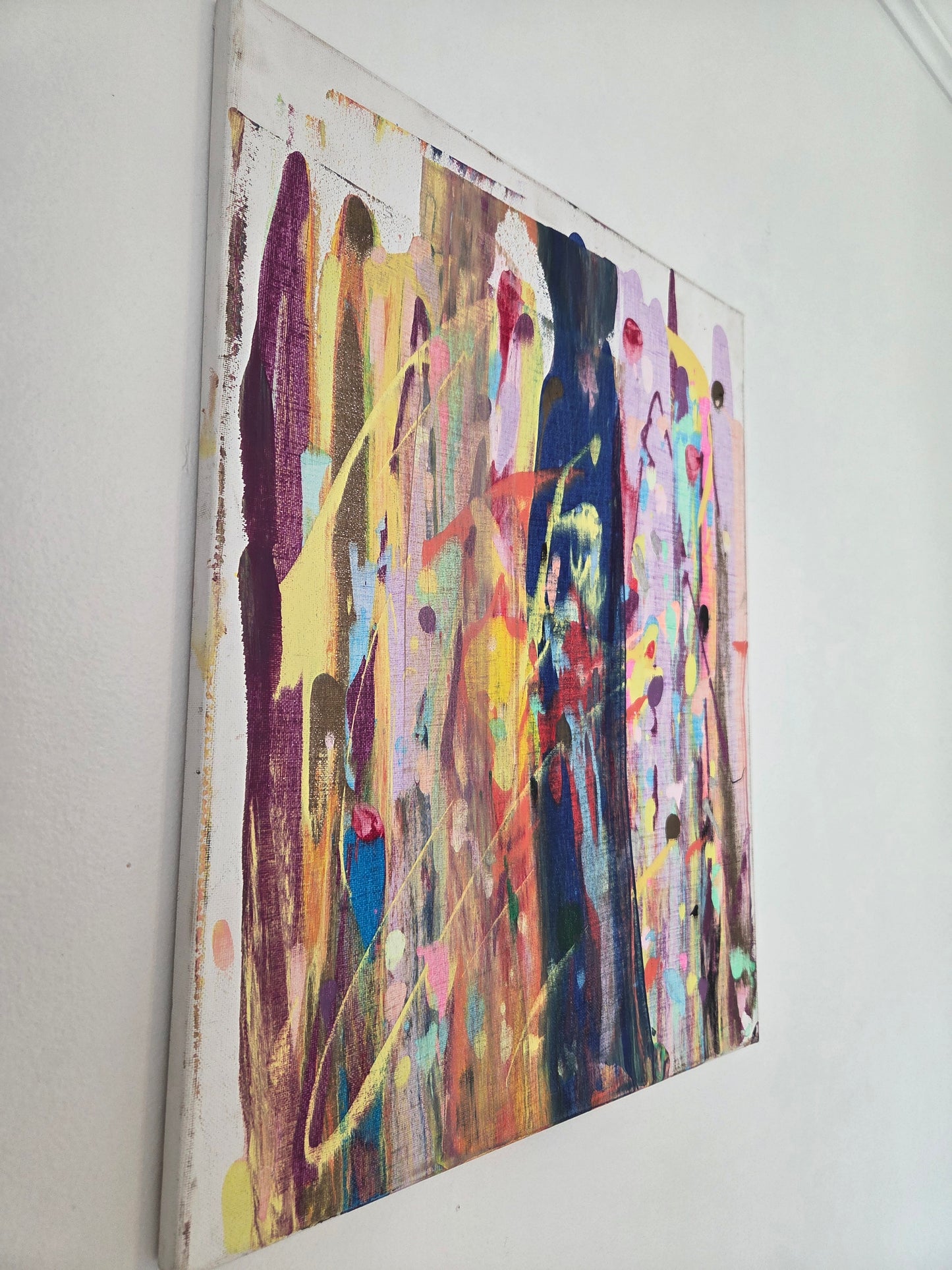 Original Colorful Abstract Painting Canvas Modern Expressionist Vibrant Drip Art