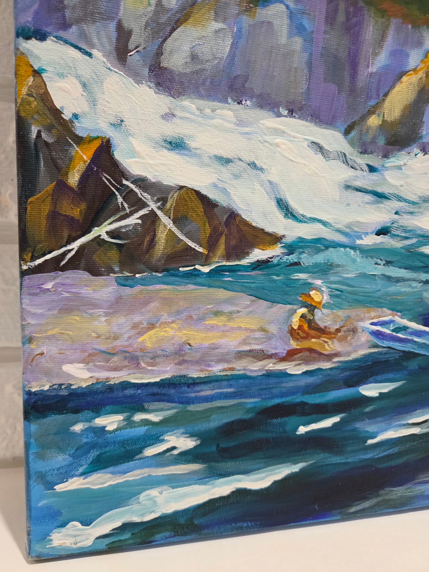 Original Landscape Painting on Canvas Mountain River Stream Forest Lake Nature Art