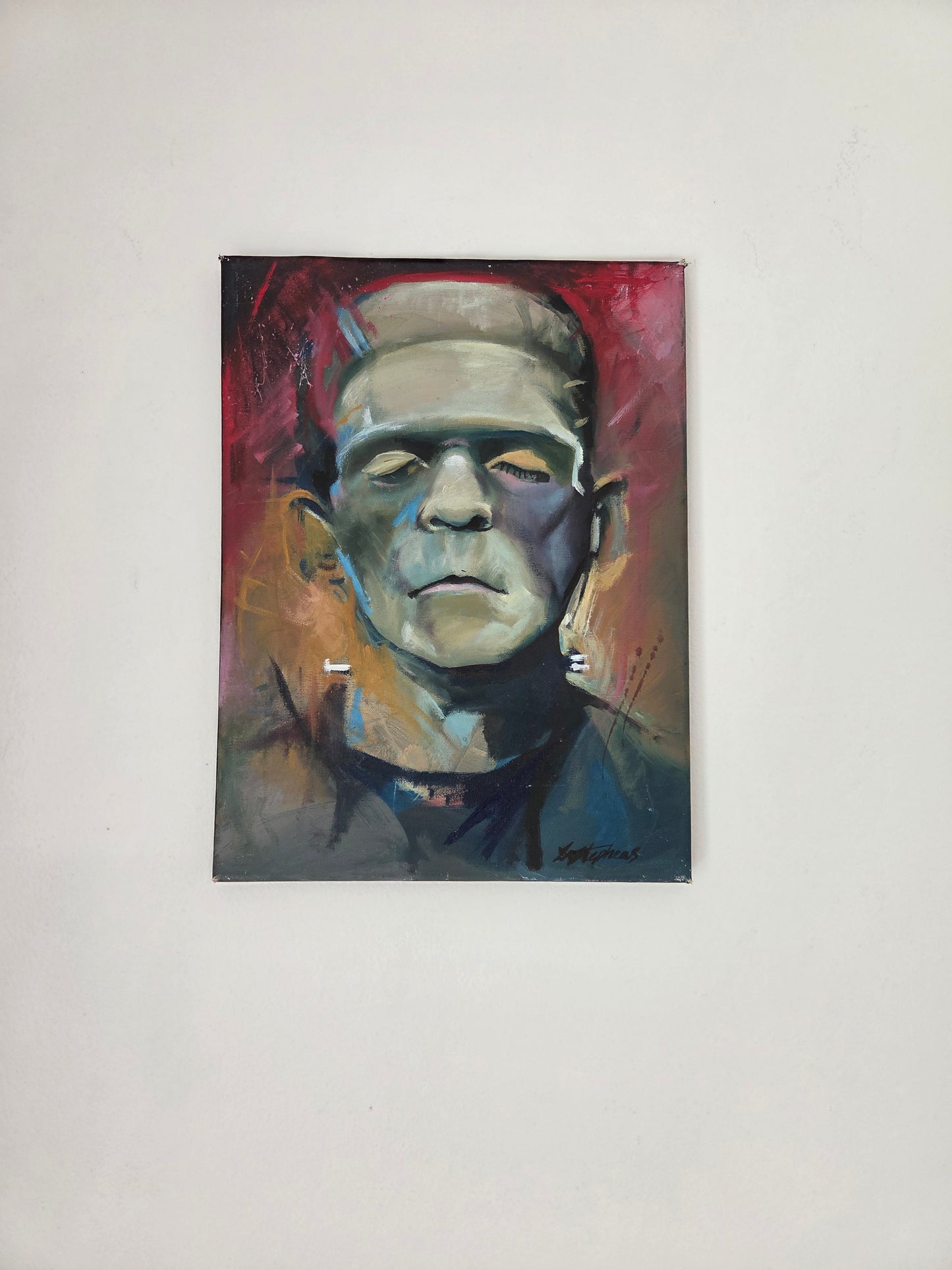 Original Frankenstein's Monster Acrylic Painting Boris Karloff Horror Art Canvas