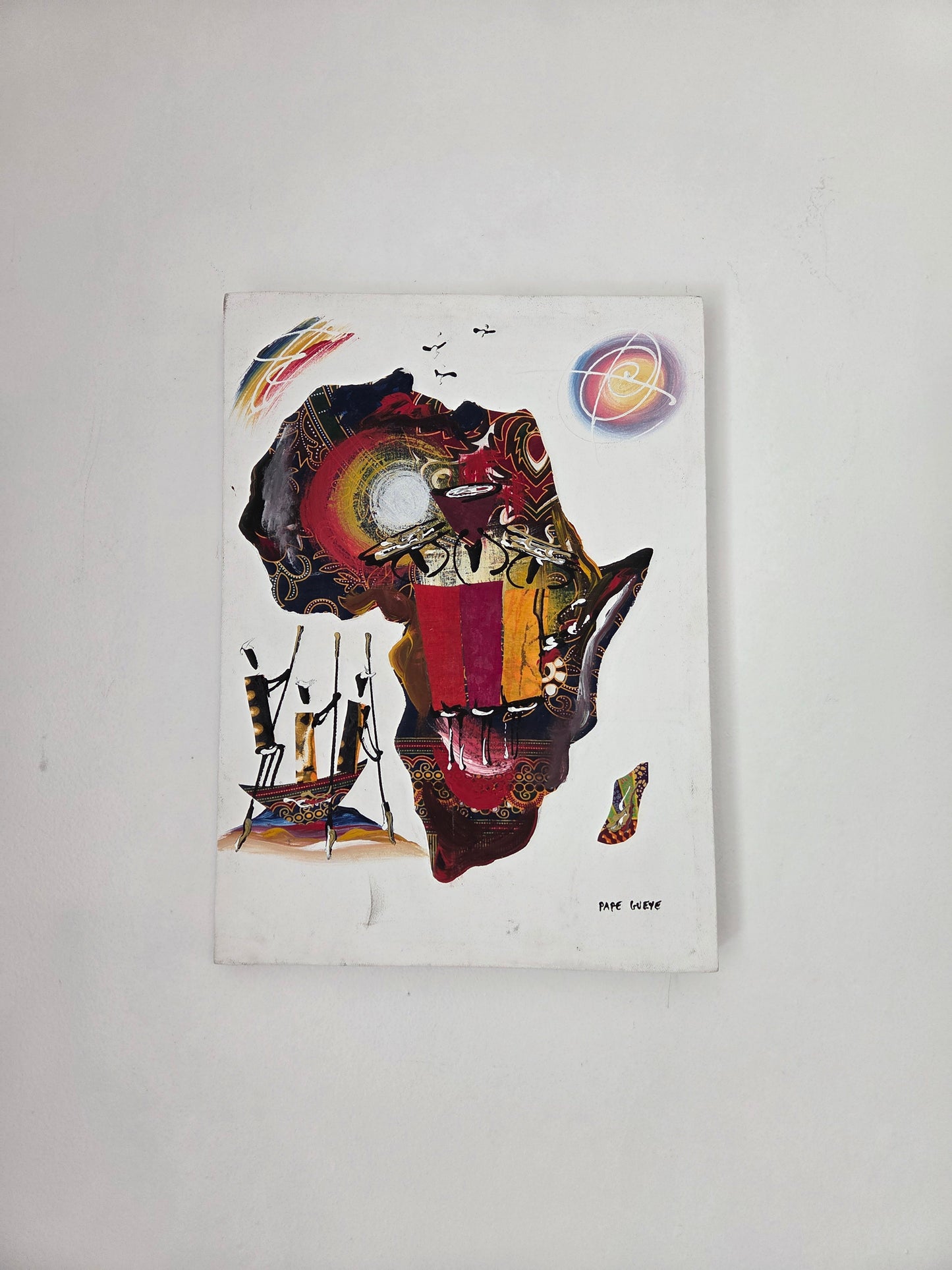 Original African Art Painting Africa Map Tribal Cultural Canvas Art Mixed Media
