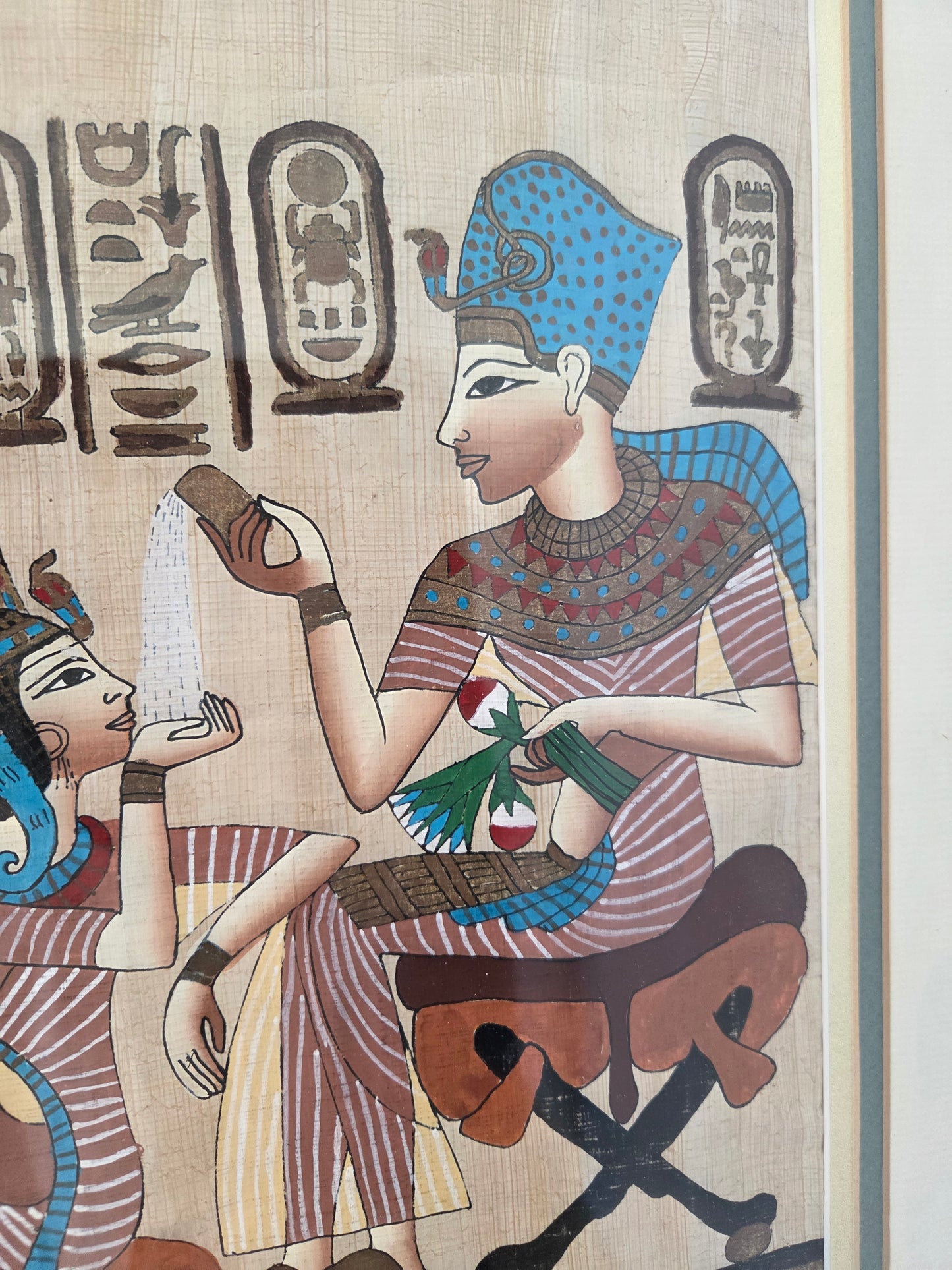 Original Hand Painted Authentic Egyptian Papyrus Signed Pharaoh Queen Art Decor