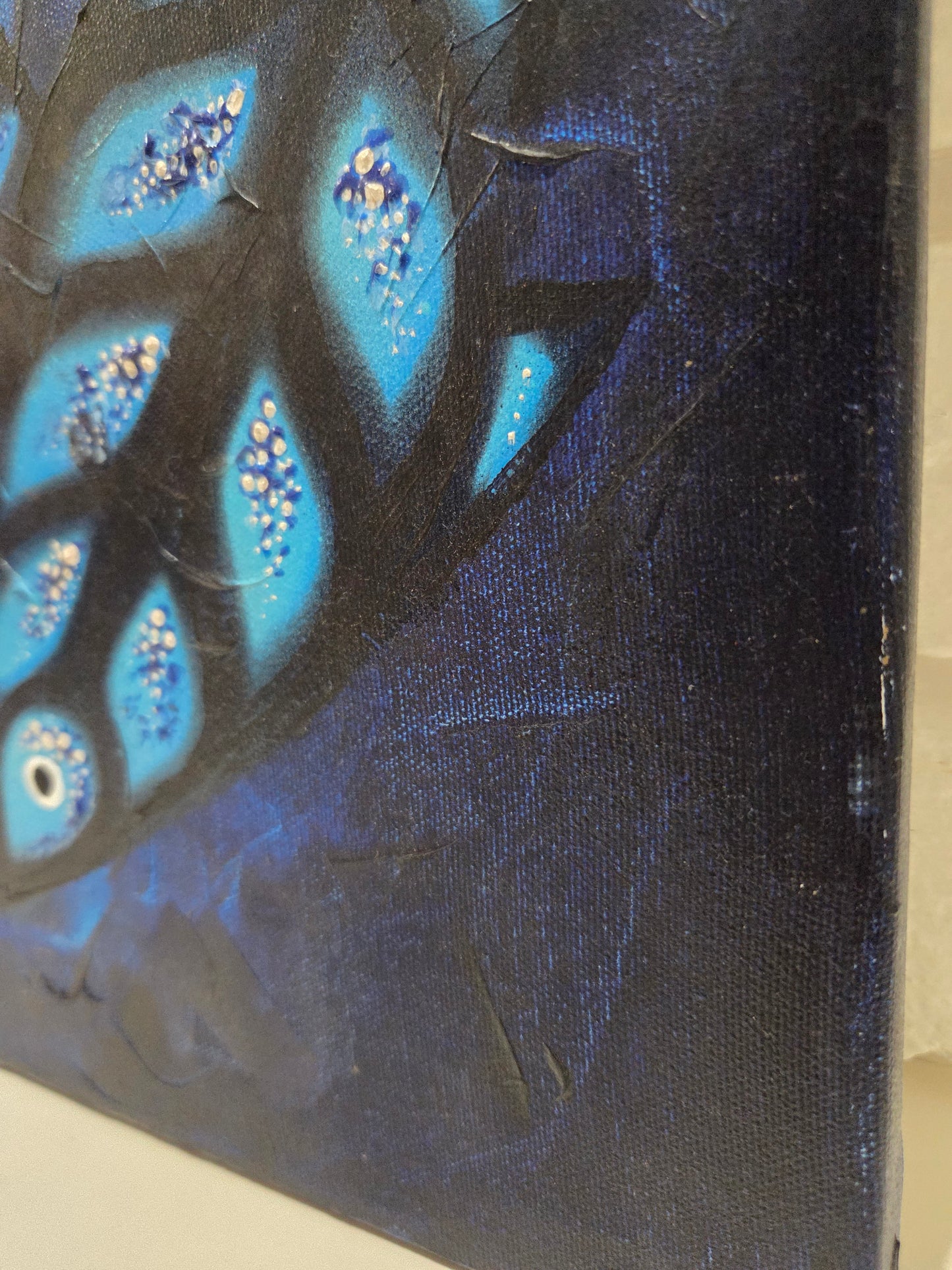 Original Painting Abstract Fish Blue Marine Ocean Mid Century Modern Art Signed
