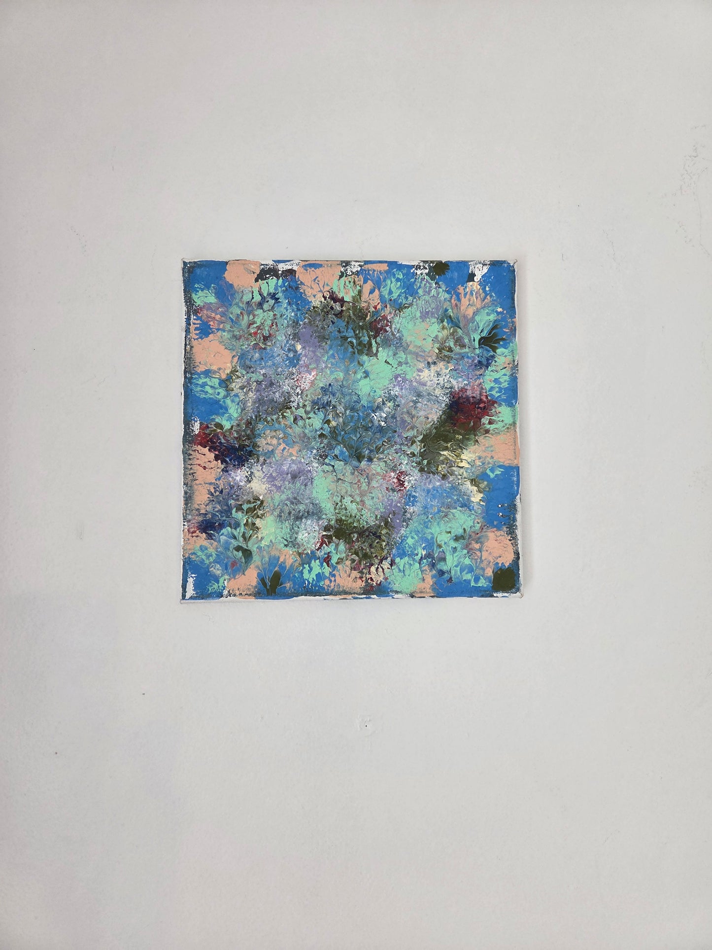 Original Abstract Floral Painting Blue Green Botanical Acrylic Contemporary Art