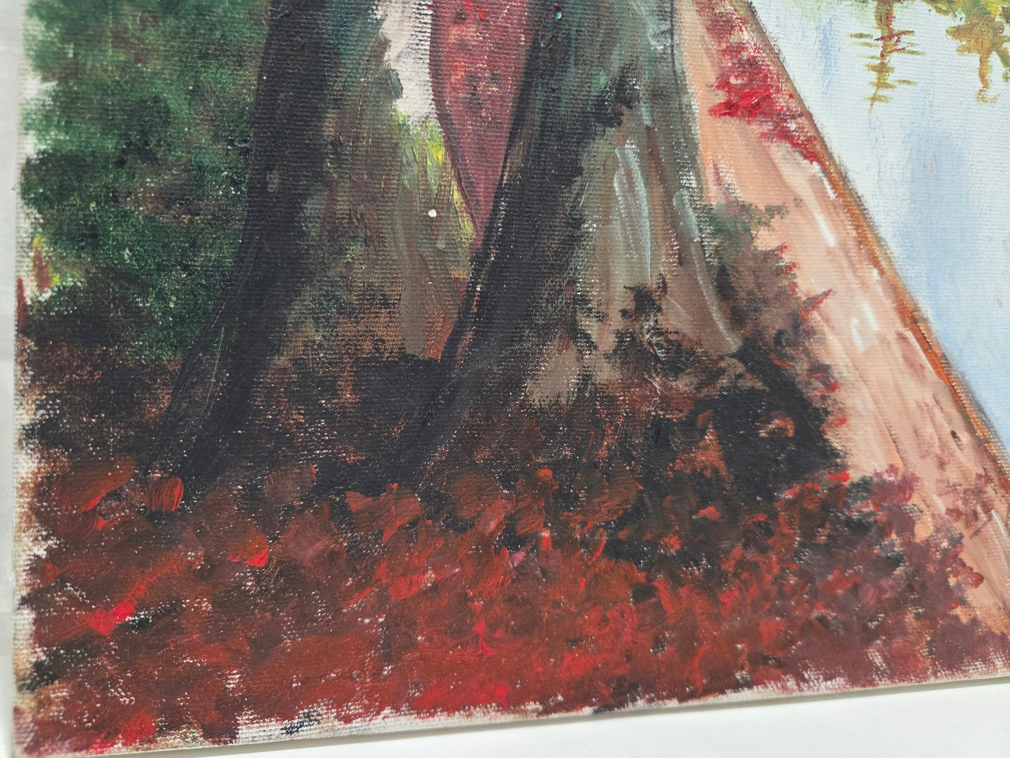 Original Landscape Painting On Canvas Autumn Forest Trees Lake Nature Art Signed