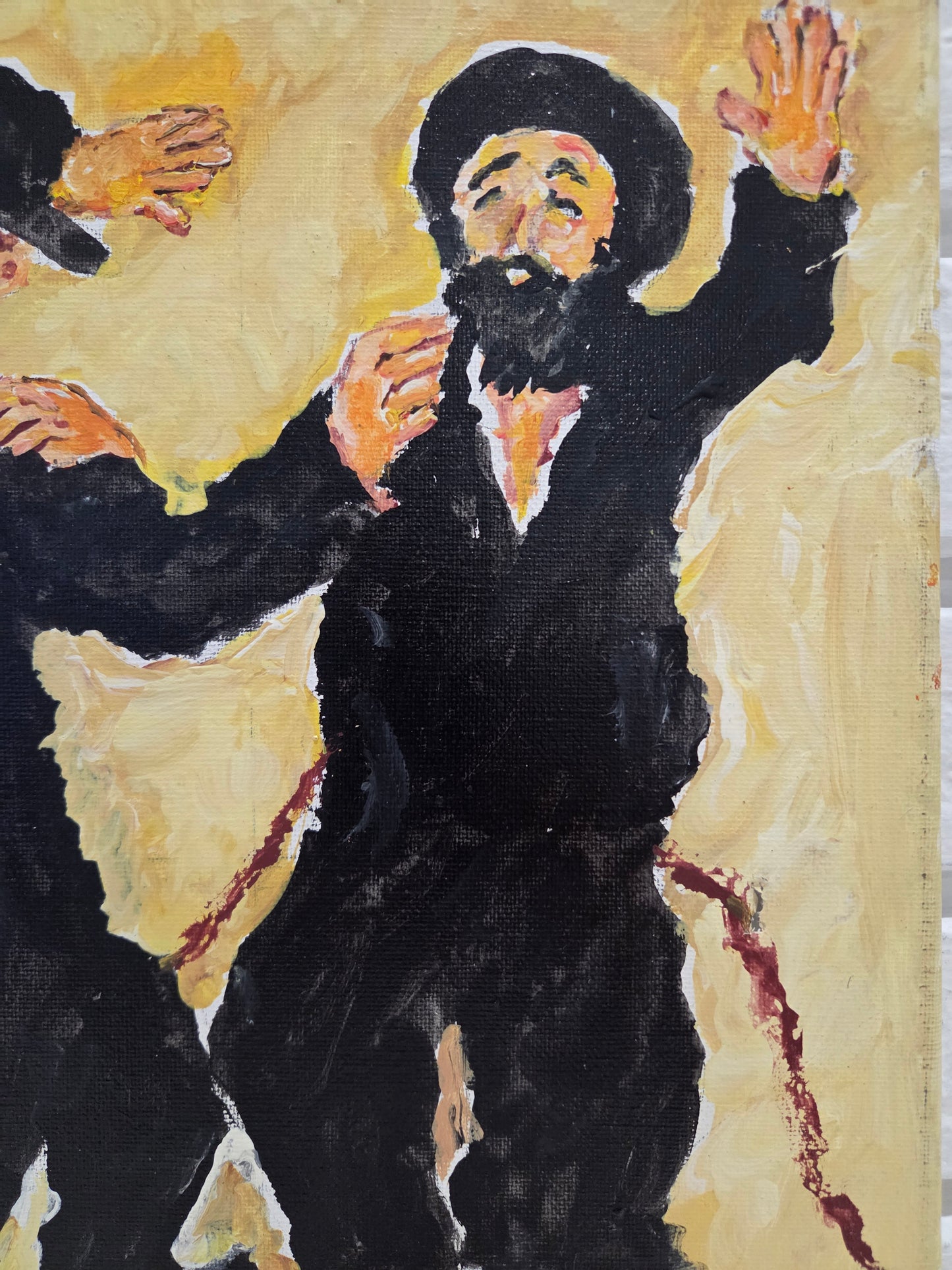 Original Acrylic Painting Canvas Judaica Artwork Hasidic Men Dancing Art Signed