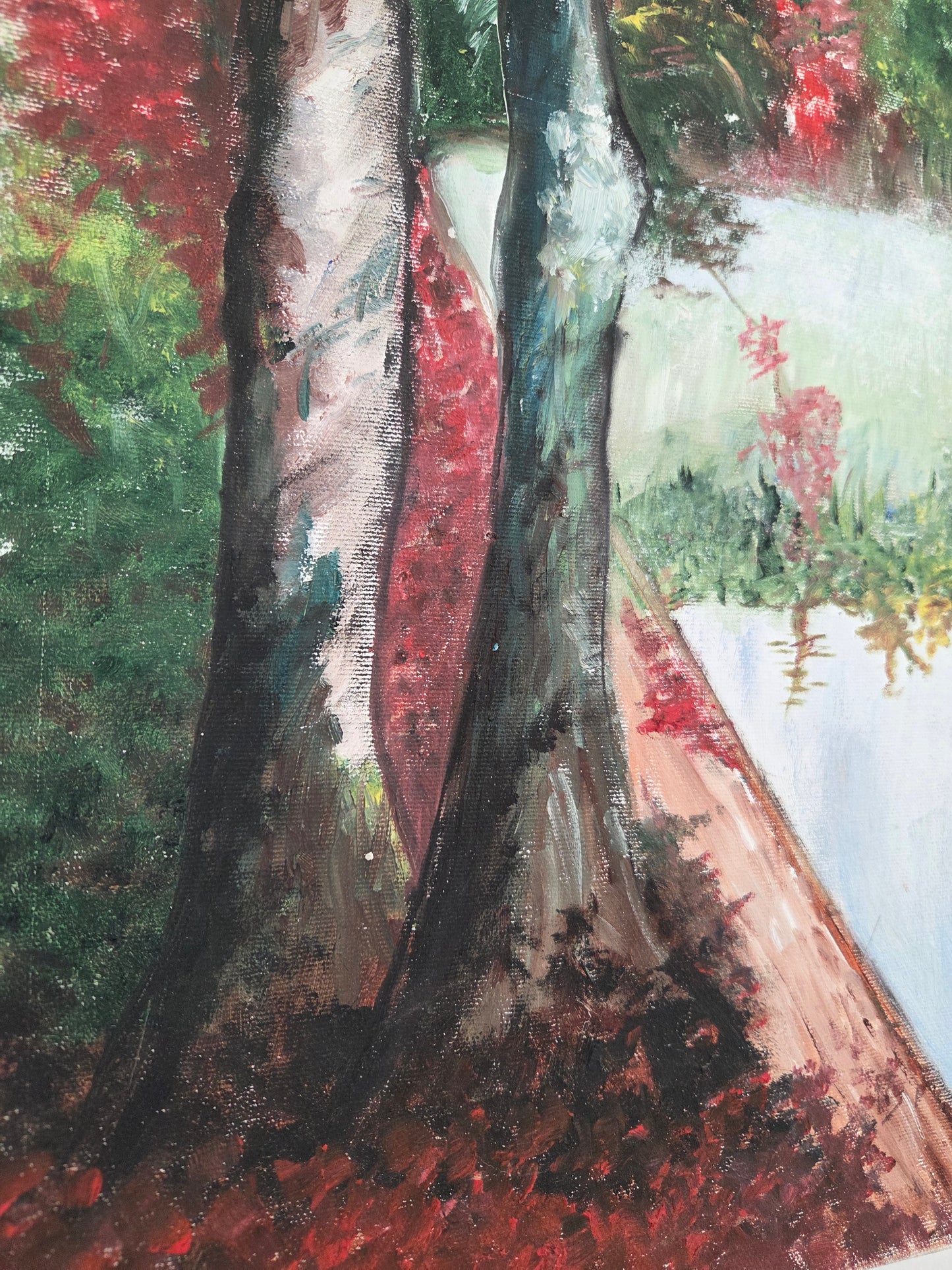 Original Autumn Trees Landscape Painting Fall Lake Nature Scene Canvas Wall Art