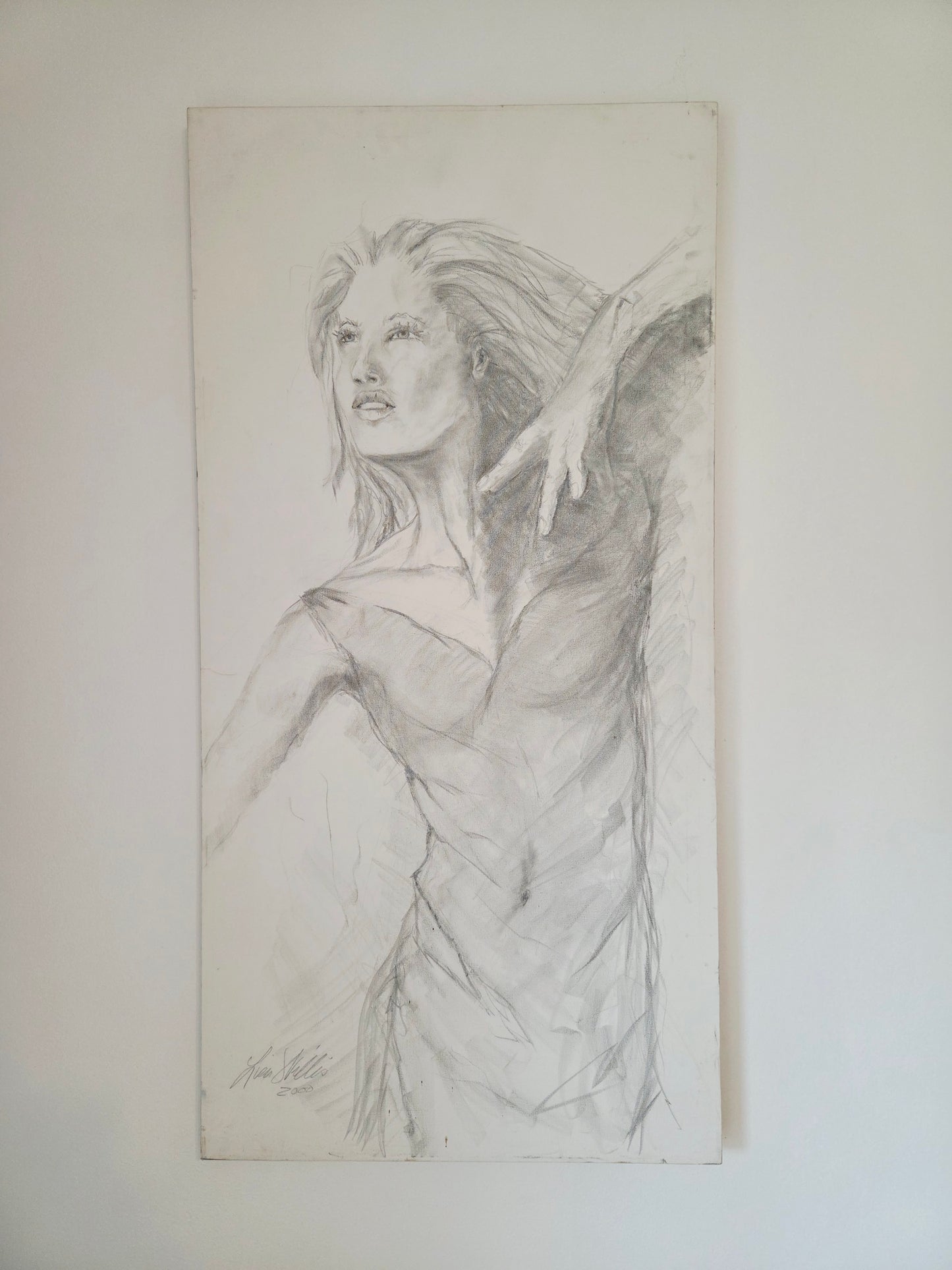 Original Female Figure Pencil Drawing - Signed & Dated 2000 - Large Graphite Sketch