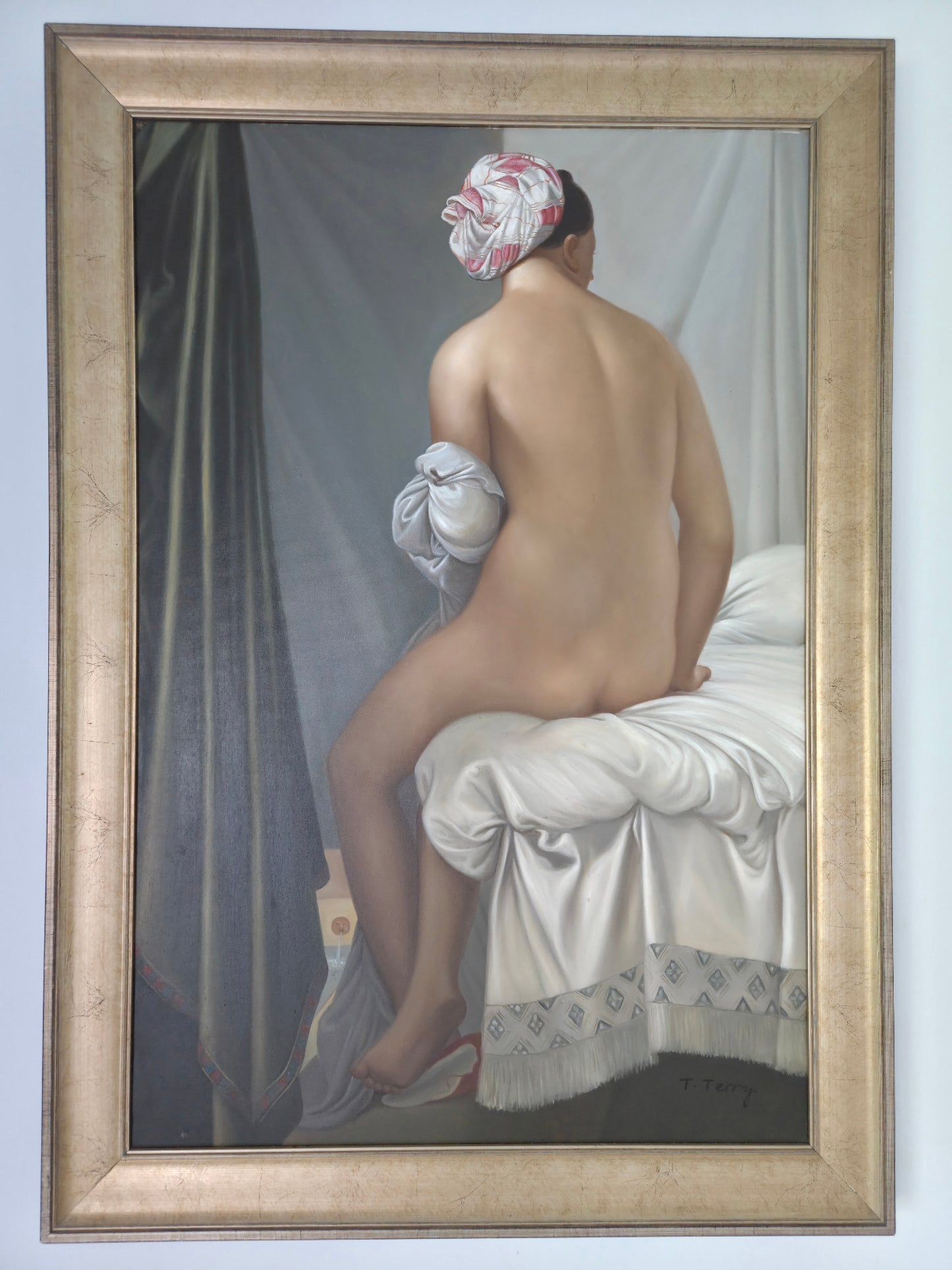 Valpinçon Bather Master Repro Oil On Canva Painting Signed T. Terry After Ingres