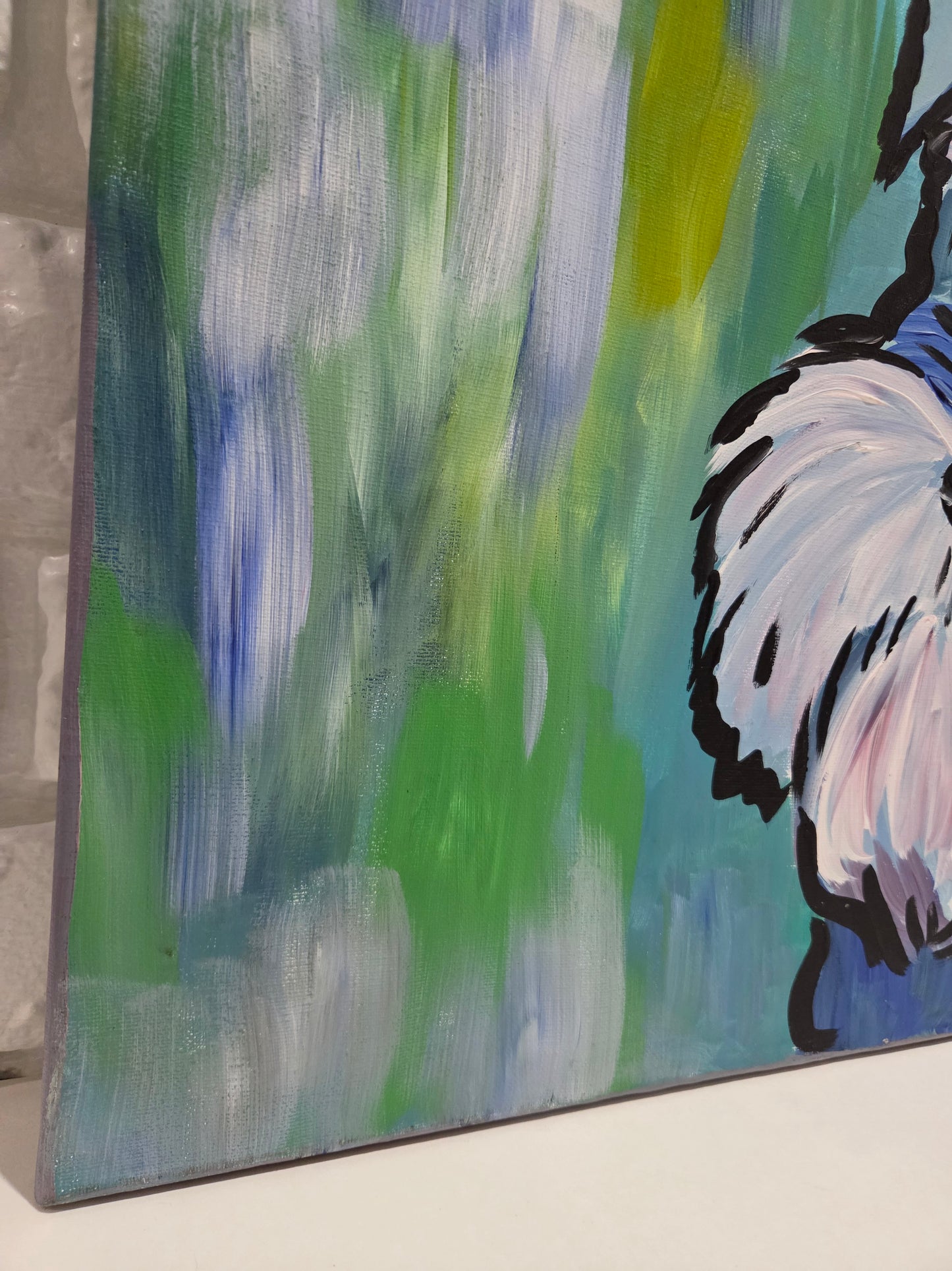 Original Schnauzer Dog Pop Art Painting On Canvas Signed Pet Portrait Home Decor