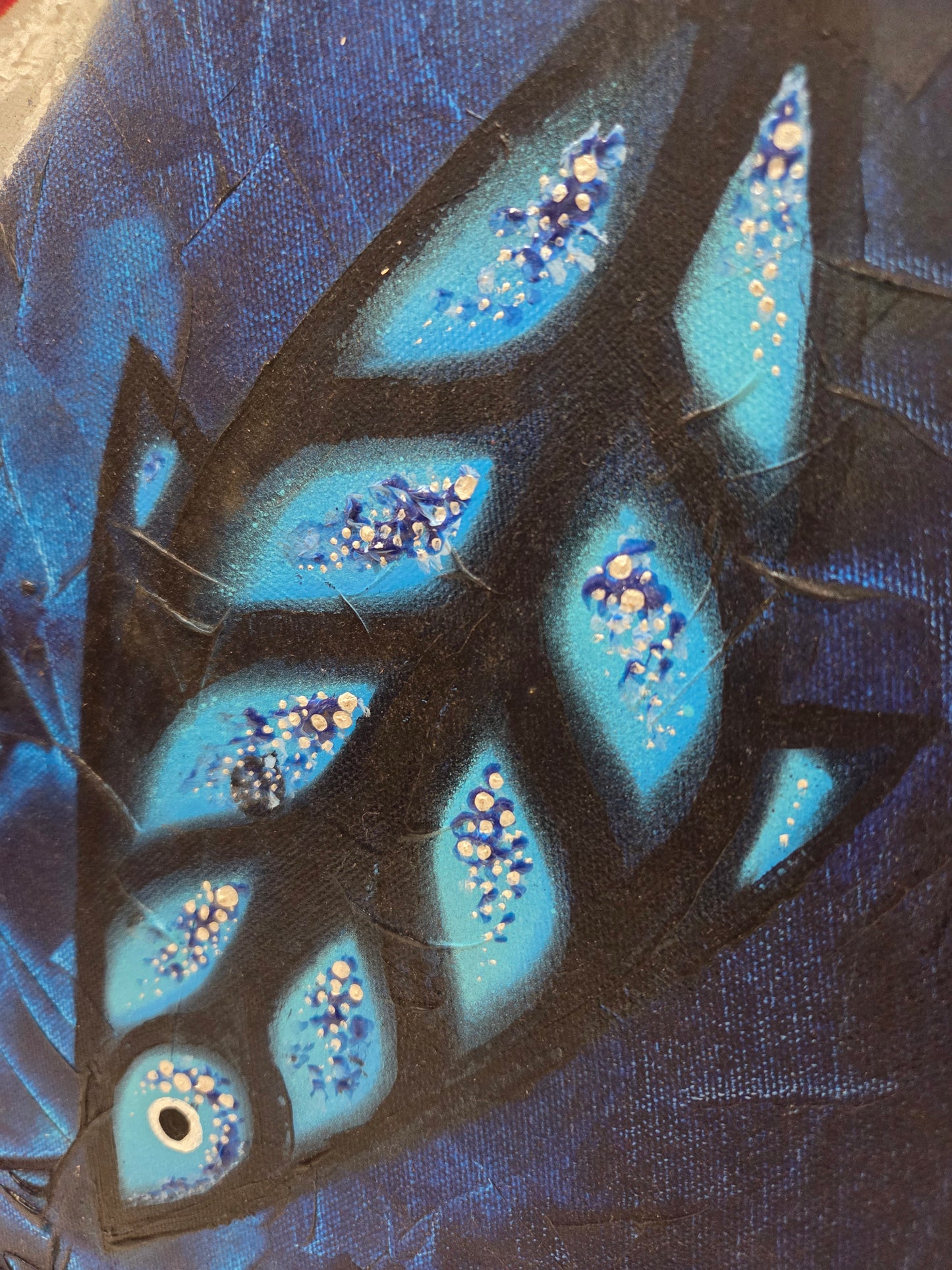 Original Painting Abstract Fish Blue Marine Ocean Mid Century Modern Art Signed