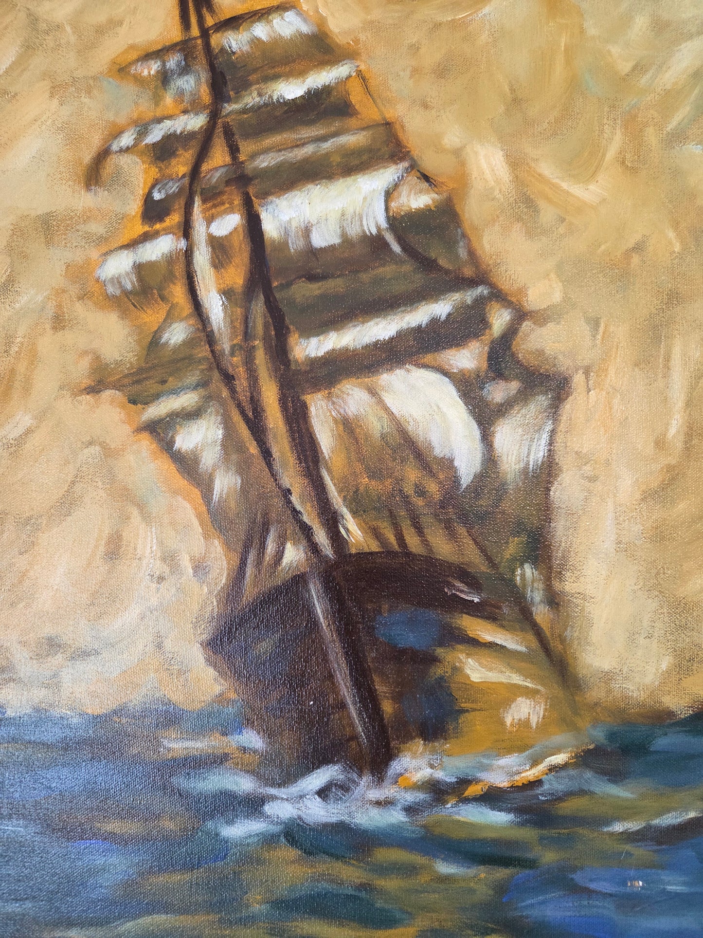 Original Sailing Ship Painting Nautical Tall Ship Seascape Ocean Canvas Wall Art