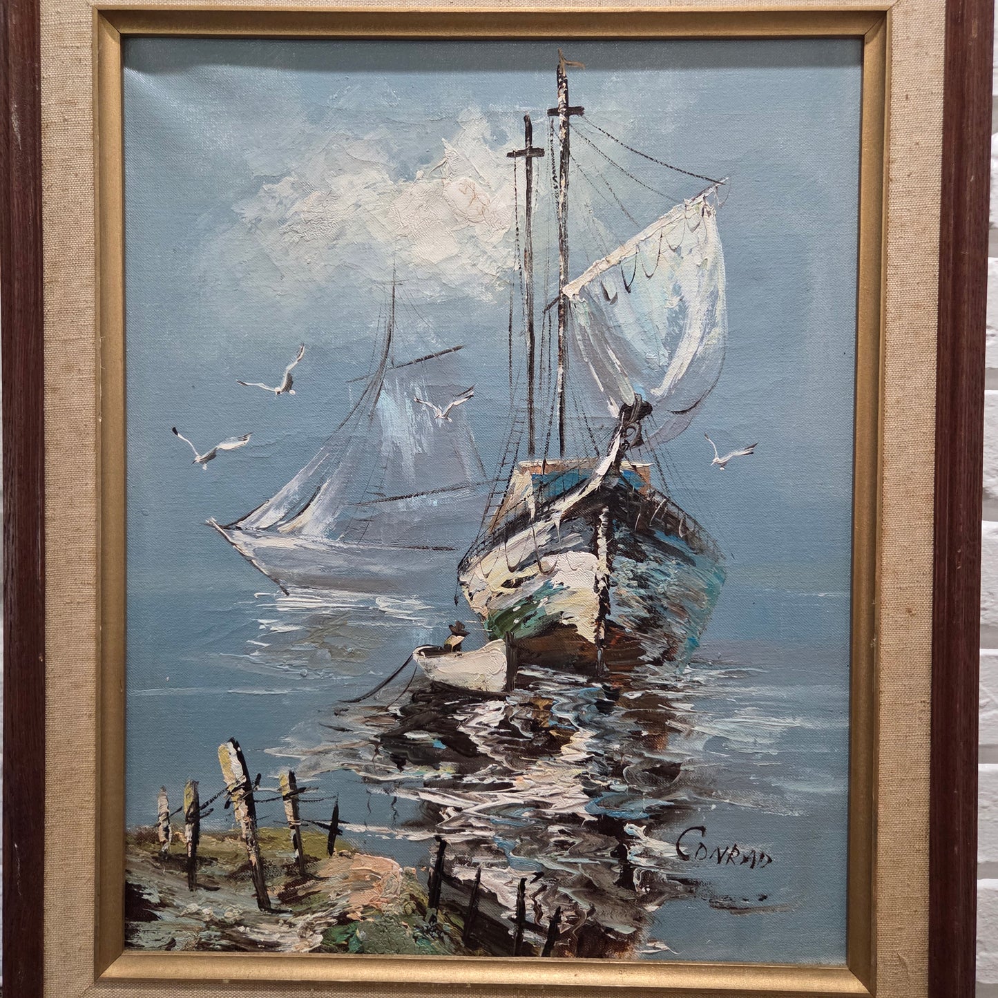 Original Oil Painting On Canvas Framed Signed Sailboat Nautical Seascape Artwork