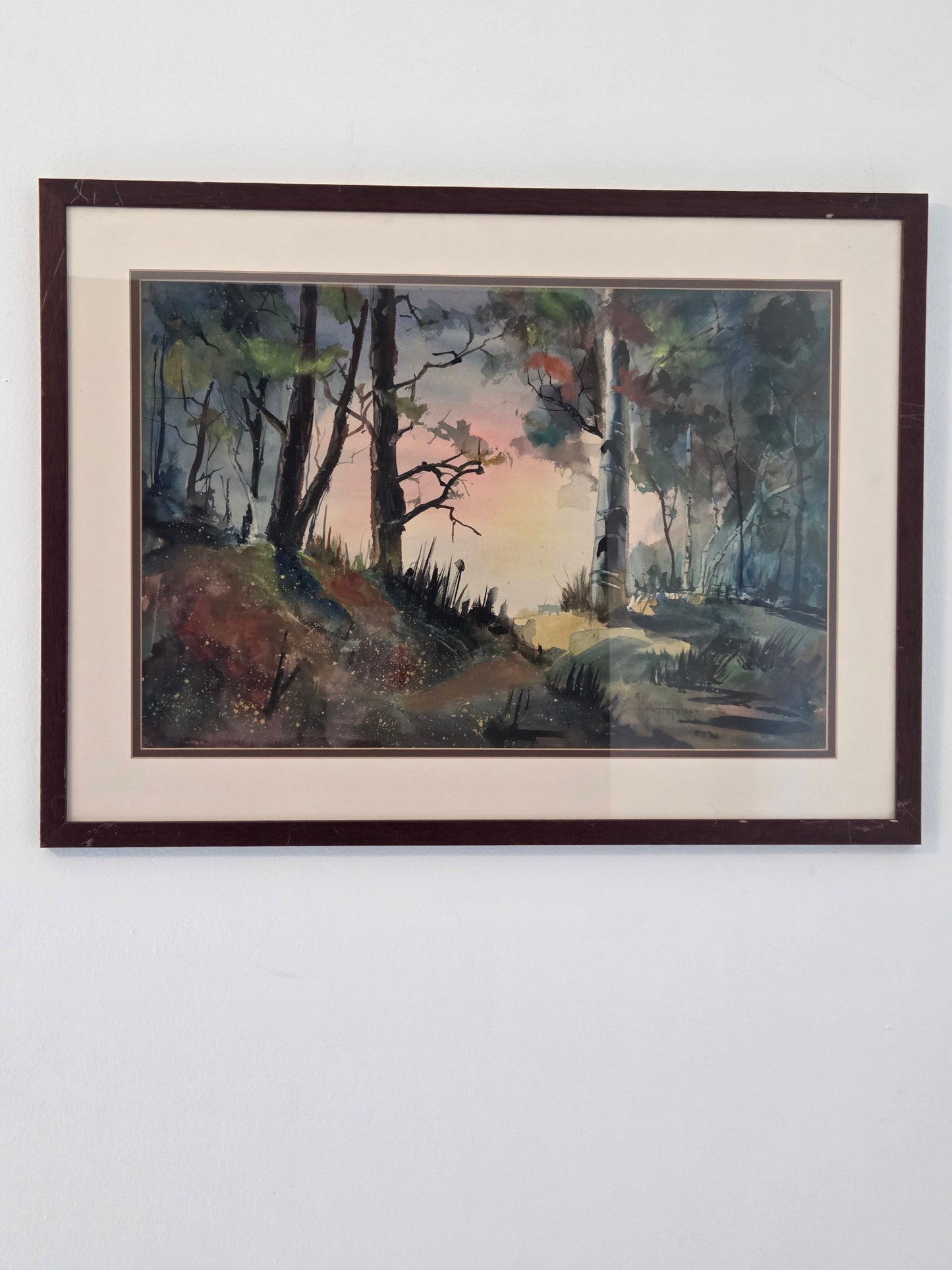 Original Eli Geller Watercolor Painting Colorful Forest Fantasy Signed Art Decor