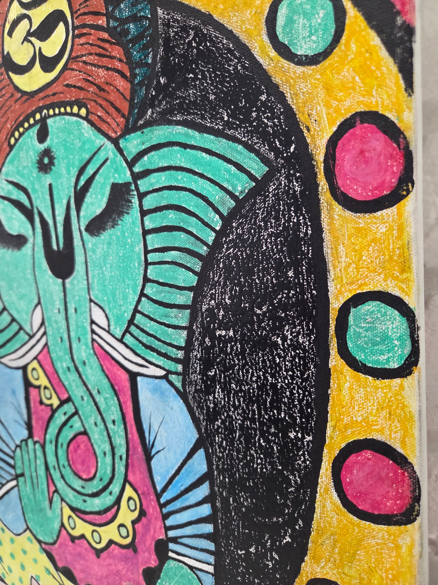 Hindu Ganesha Original Painting Elephant Lotus Meditation Spiritual Wall Artwork