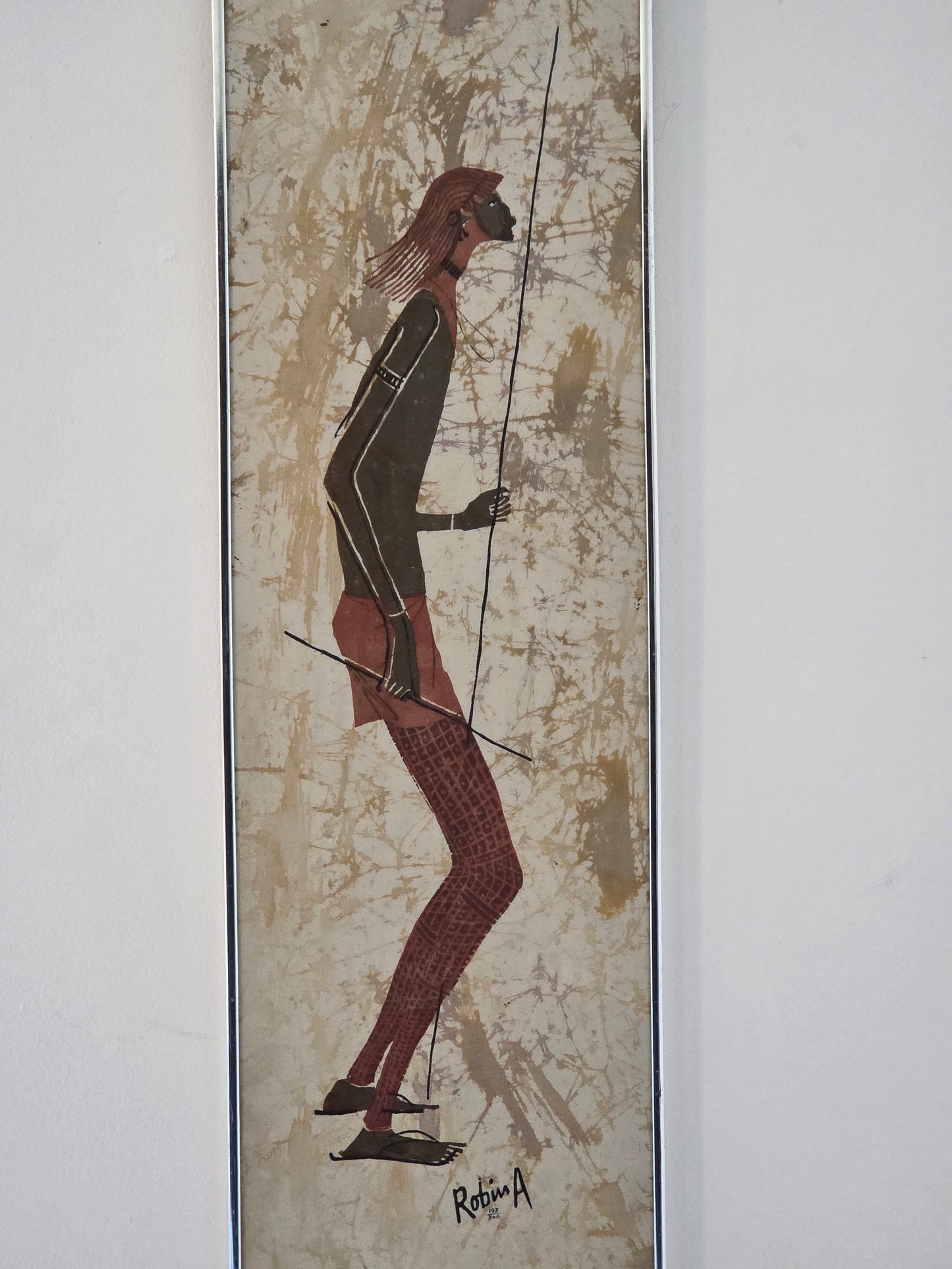 Original African Batik Art Hand Painted Silk Fabric Cloth Signed Robin Anderson