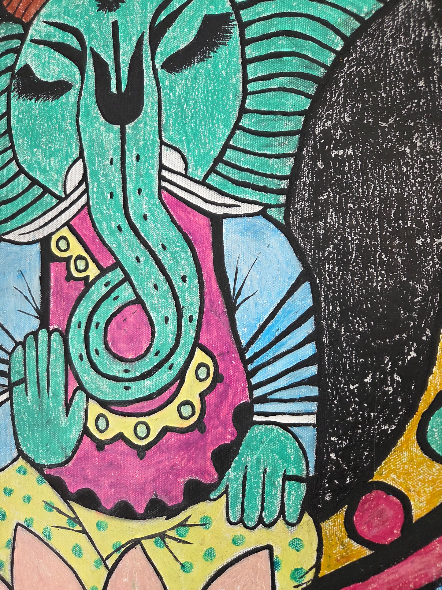 Original Ganesha Painting Hindu Spiritual Elephant God Lotus Meditation Wall Art