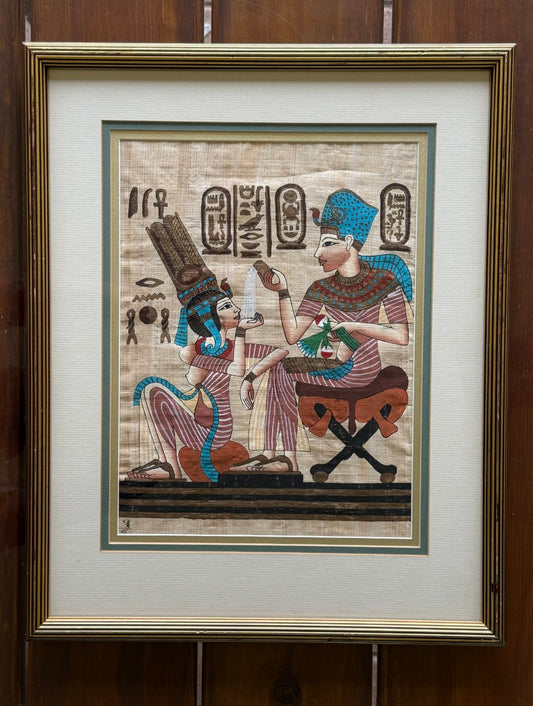 Original Hand Painted Authentic Egyptian Papyrus Signed Pharaoh Queen Art Decor