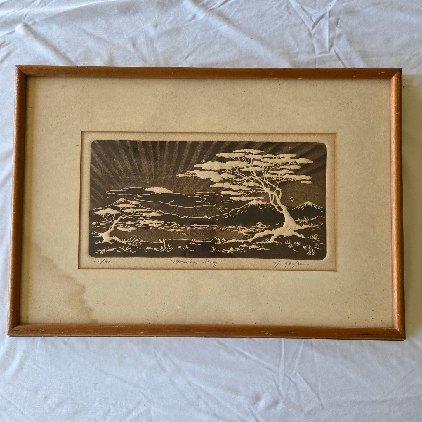 Al Kaufman Morning Glory Signed Numbered Intaglio Etching Art Japanese Pine Tree