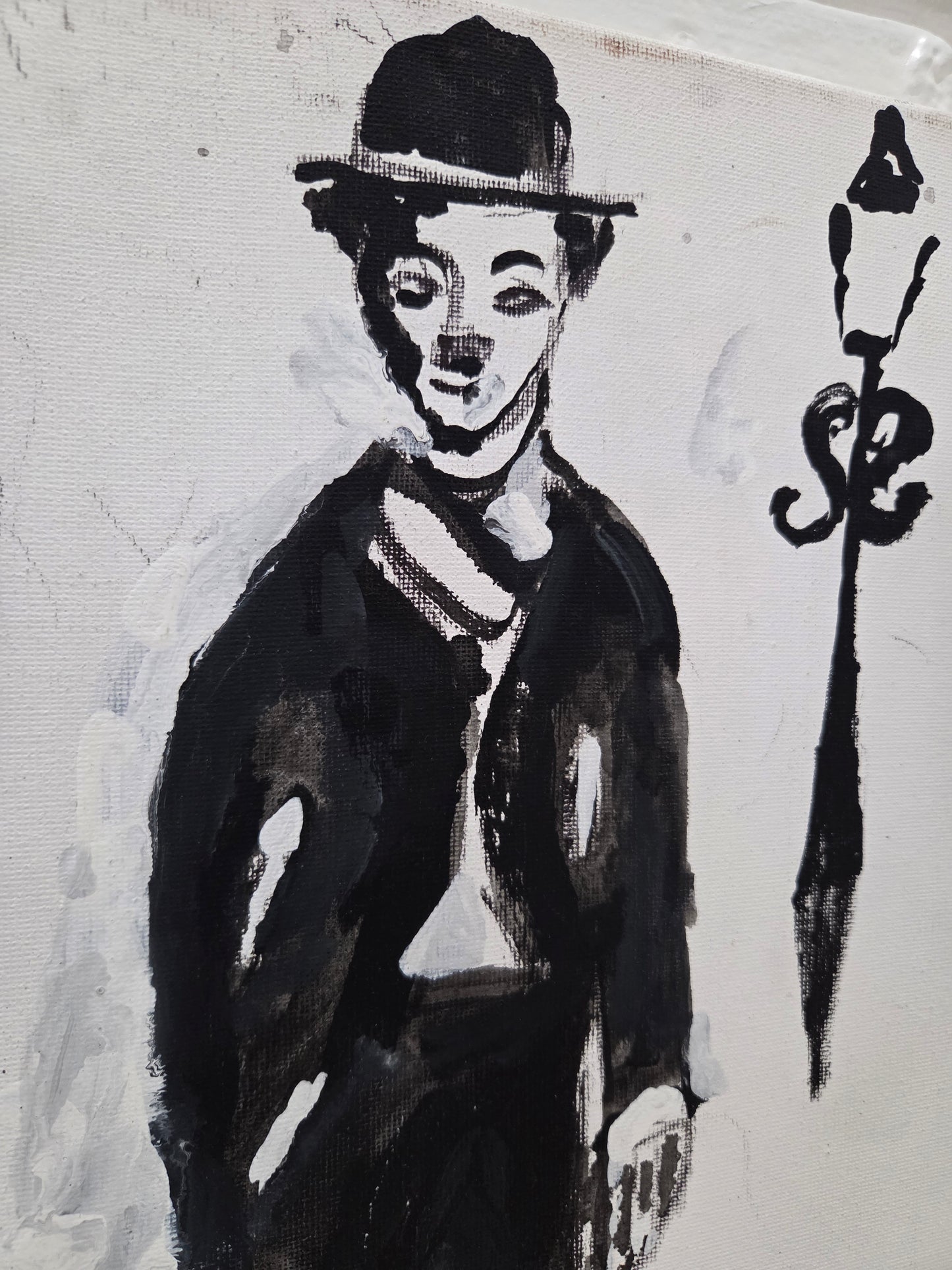 Original Painting On Canvas Charlie Chaplin Artwork Signed Art Film Decor 1 of 3