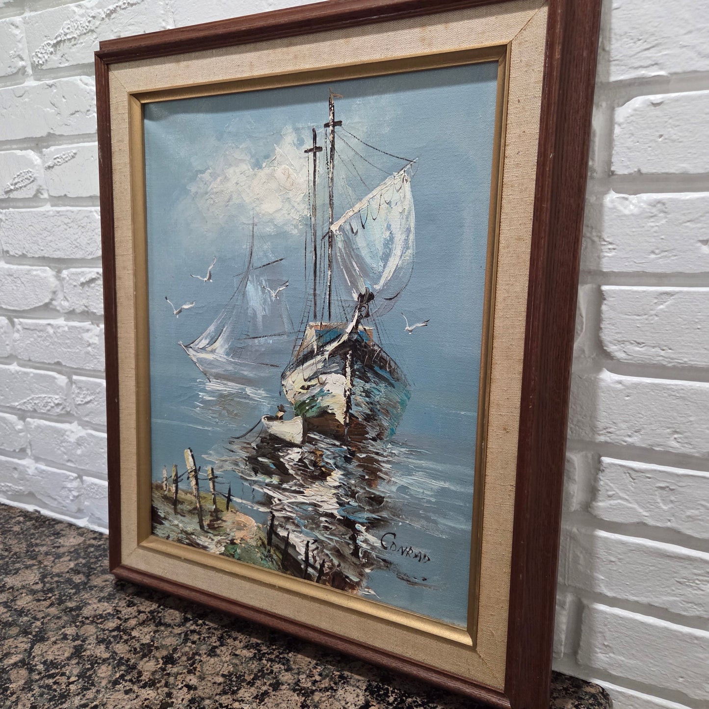 Original Oil Painting On Canvas Framed Signed Sailboat Nautical Seascape Artwork