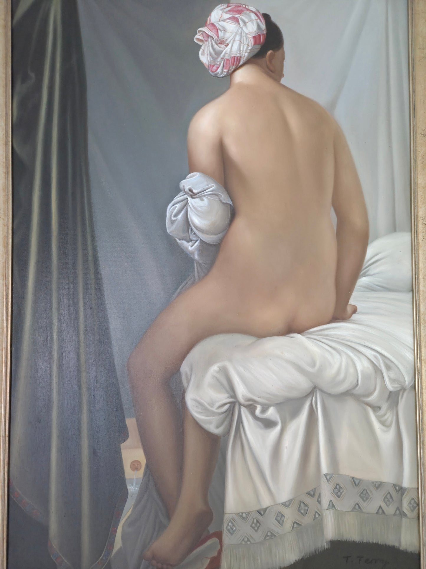 Valpinçon Bather Master Repro Oil On Canva Painting Signed T. Terry After Ingres