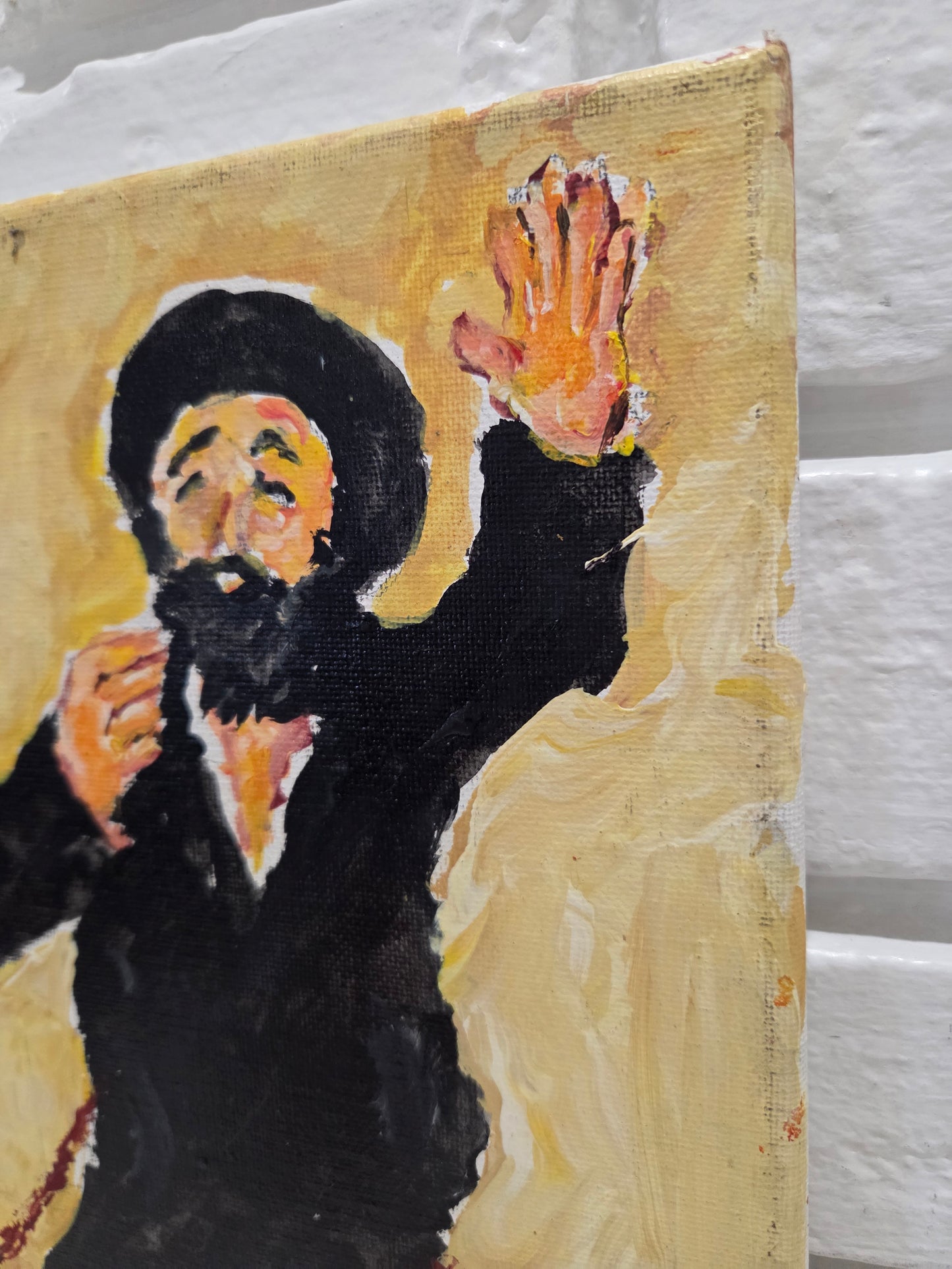 Original Acrylic Painting Canvas Judaica Artwork Hasidic Men Dancing Art Signed