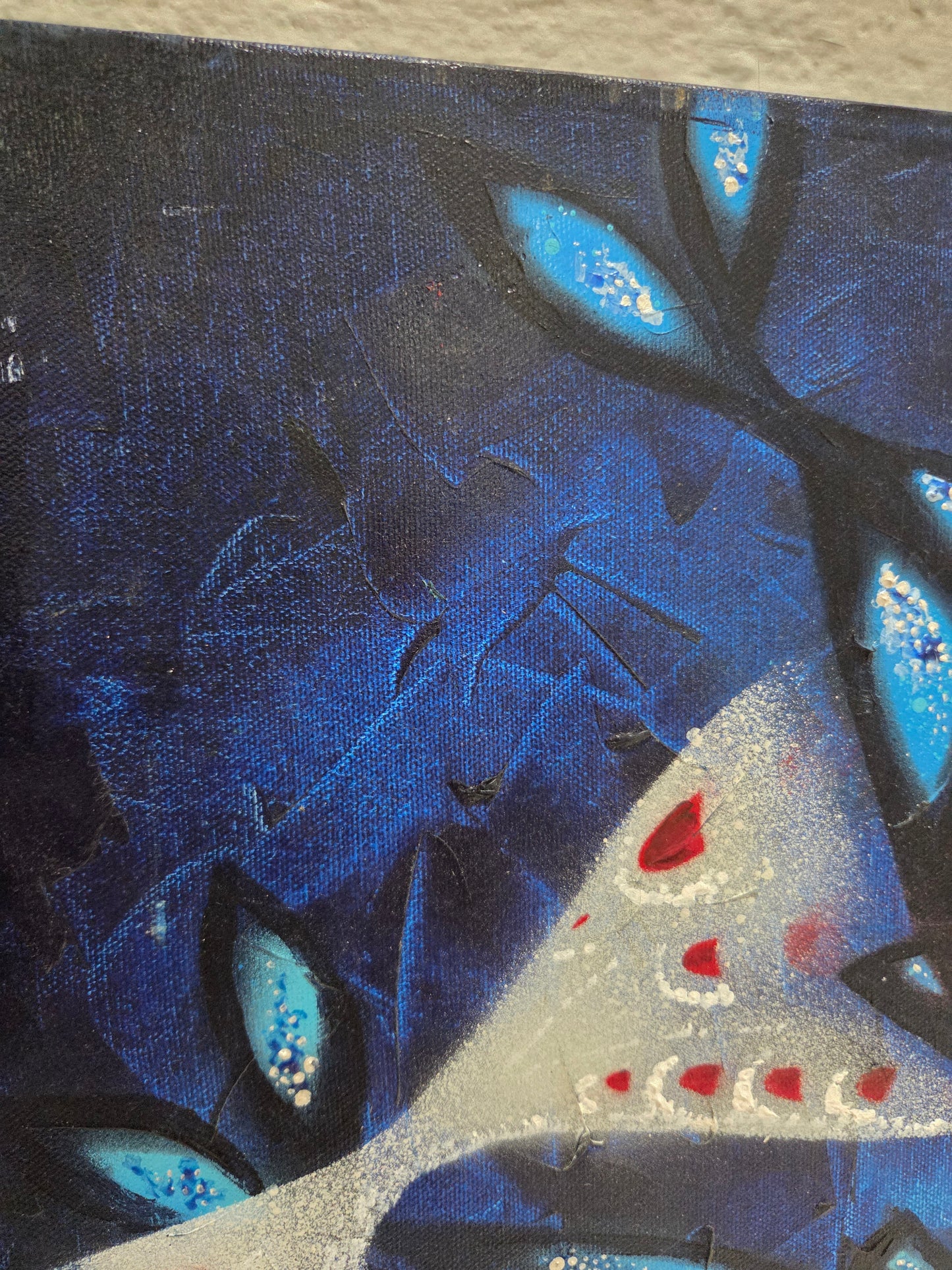 Original Painting Abstract Fish Blue Marine Ocean Mid Century Modern Art Signed
