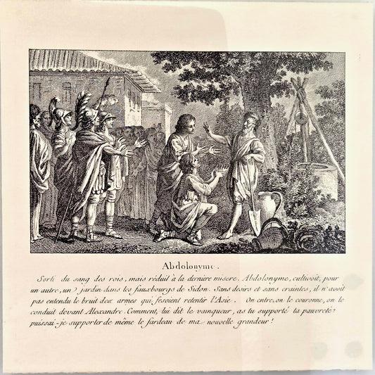 French Historical Engraving “Abdolonyme” After Monnet & Duflos 1785 Classical Scene Baker Reproduction Print Framed