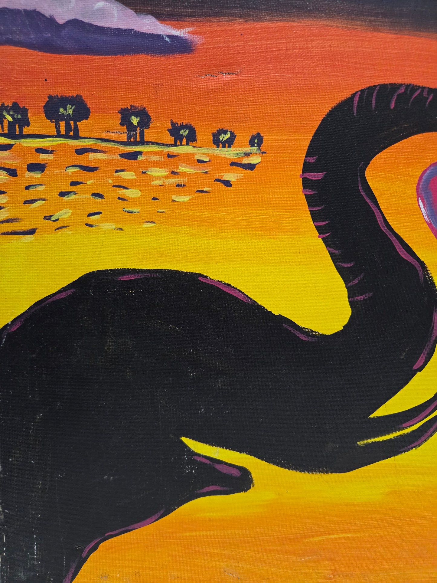 Original Painting On Canvas African Elephant Trunk Couple Love Heart Sunset Art