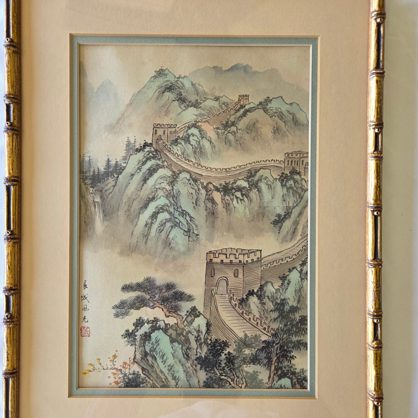Original Chinese Watercolor Painting The Great Wall Mountain Lanscape Scene Art