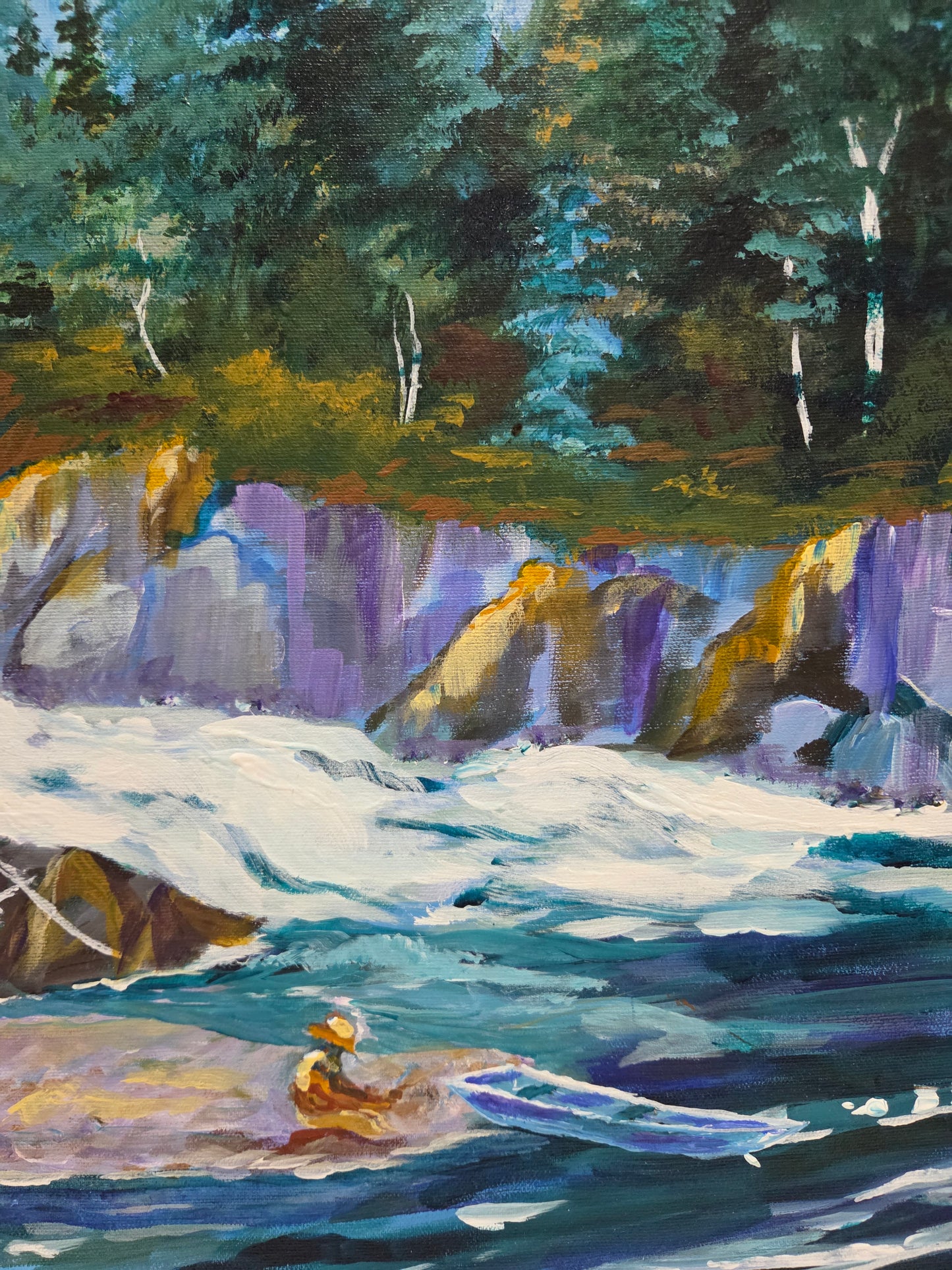 Original Landscape Painting on Canvas Mountain River Stream Forest Lake Nature Art