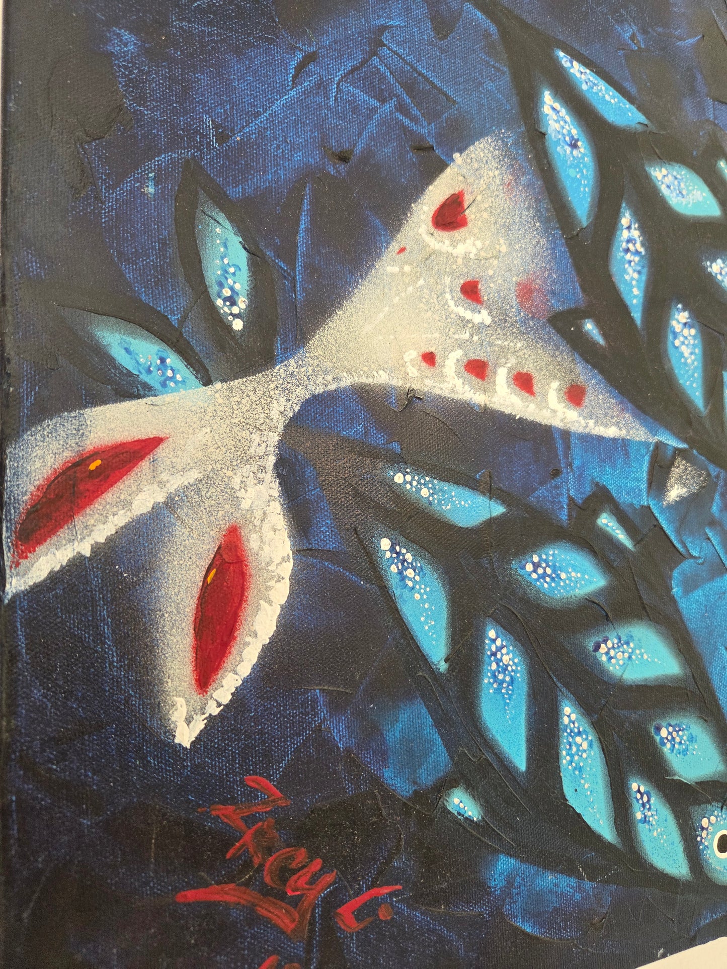 Original Abstract Koi Fish Painting - Modern Blue Marine Ocean Contemporary Art