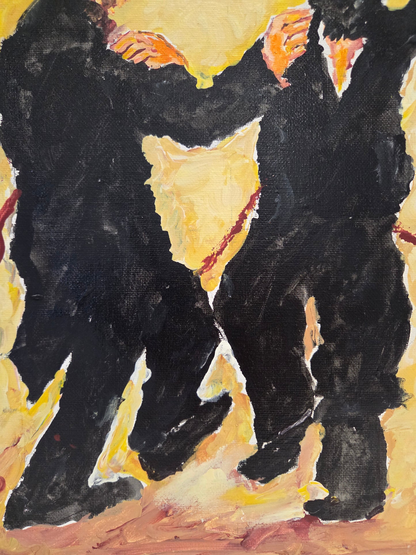 Original Acrylic Painting Canvas Judaica Artwork Hasidic Men Dancing Art Signed