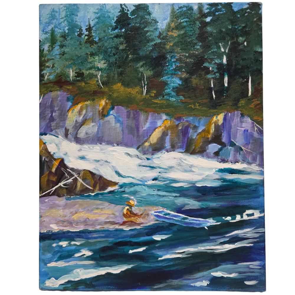 Original Landscape Painting on Canvas Mountain River Stream Forest Lake Nature Art