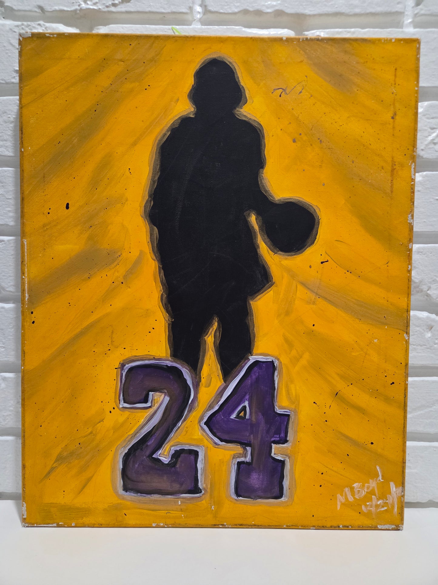 Kobe Bryant Original Silhouette Painting On Canvas Signed Art LA Lakers 24 Mamba