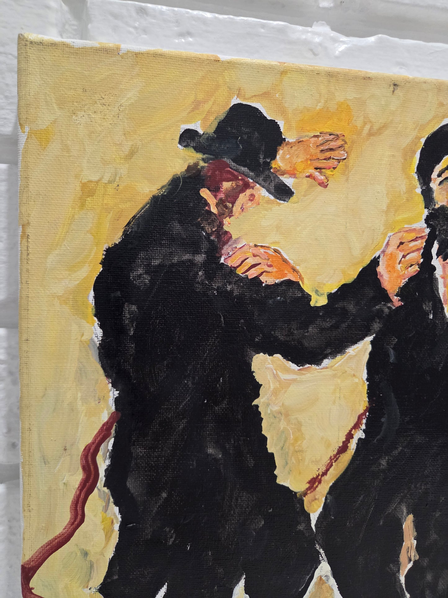 Original Acrylic Painting Canvas Judaica Artwork Hasidic Men Dancing Art Signed