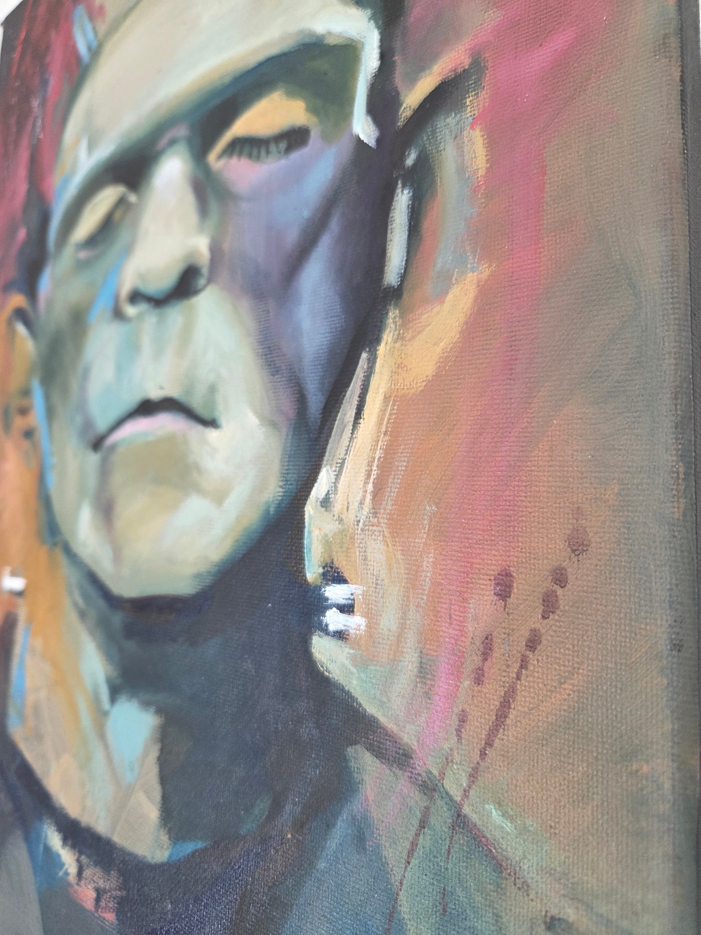 Original Frankenstein's Monster Acrylic Painting Boris Karloff Horror Art Canvas