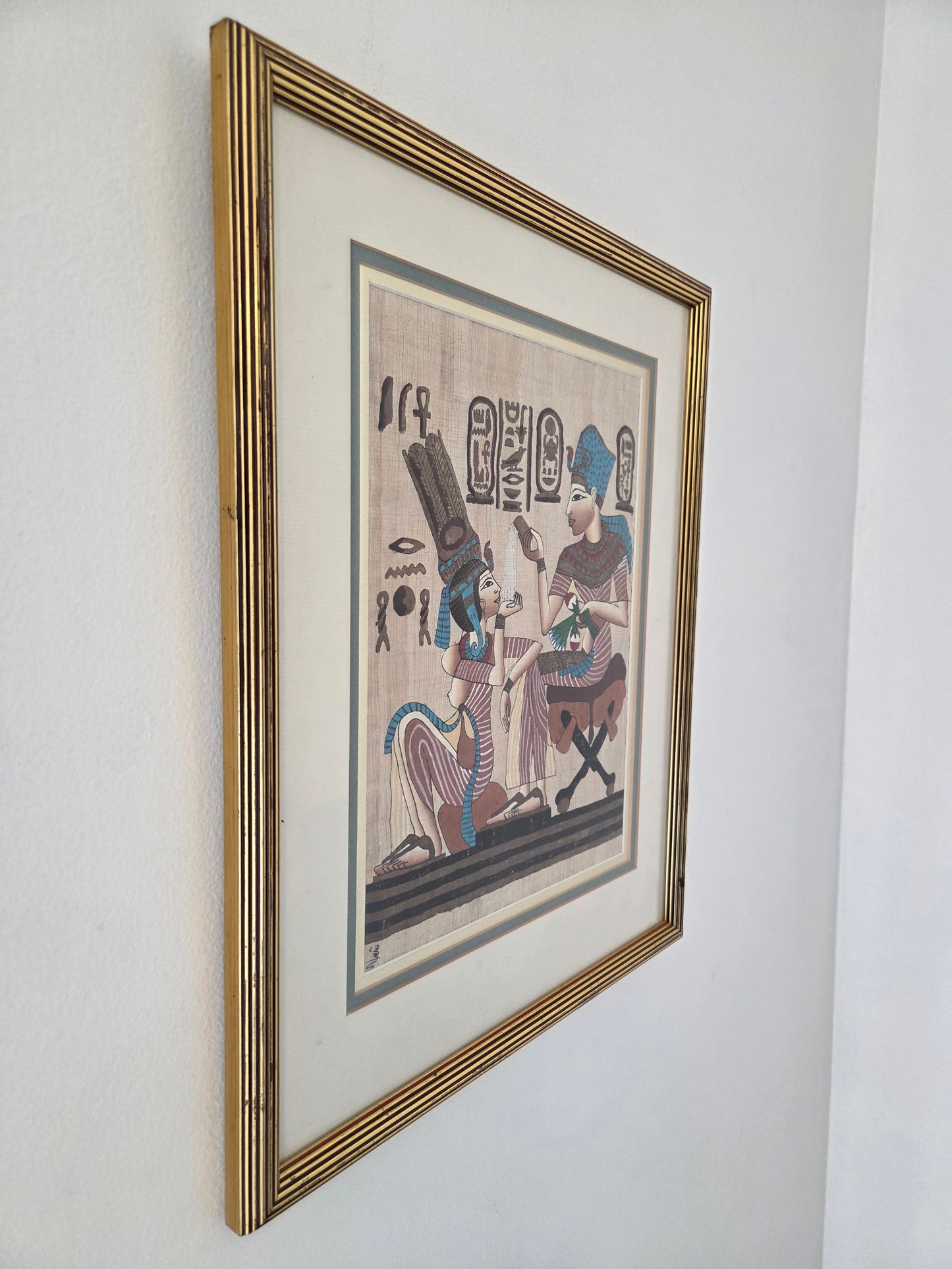 Original Hand Painted Authentic Egyptian Papyrus Signed Pharaoh Queen Art Decor
