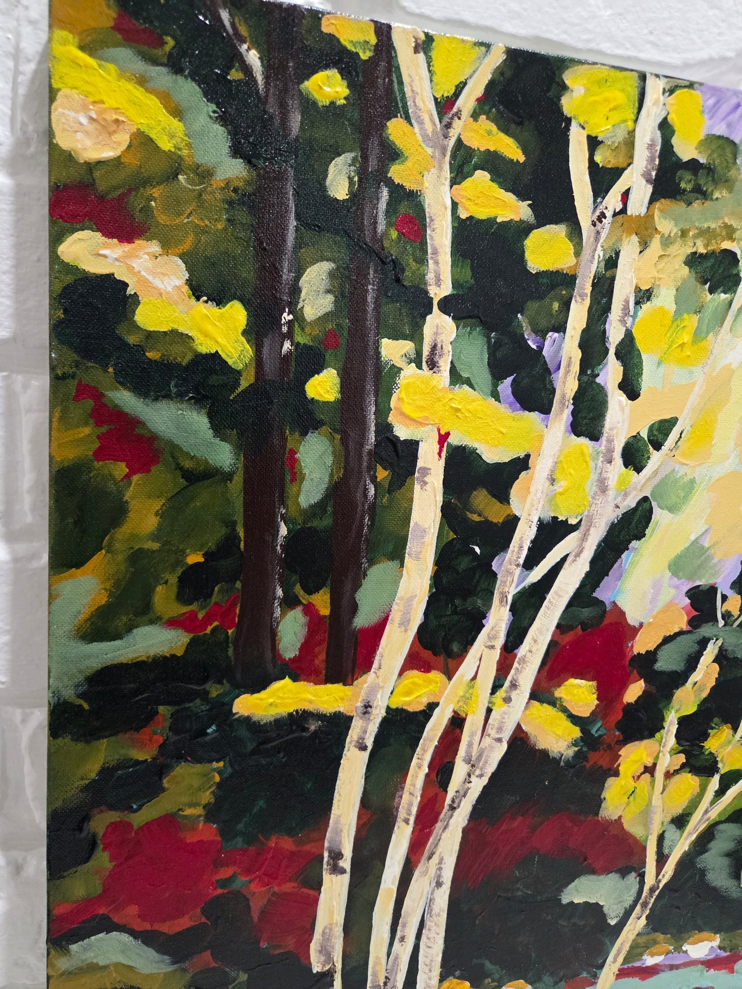 Original Forest Landscape Painting Birch Trees River Nature Acrylic Canvas Art