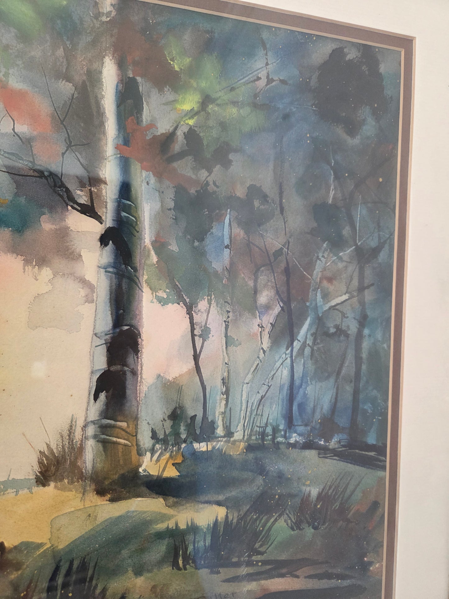 Original Eli Geller Watercolor Painting Colorful Forest Fantasy Signed Art Decor