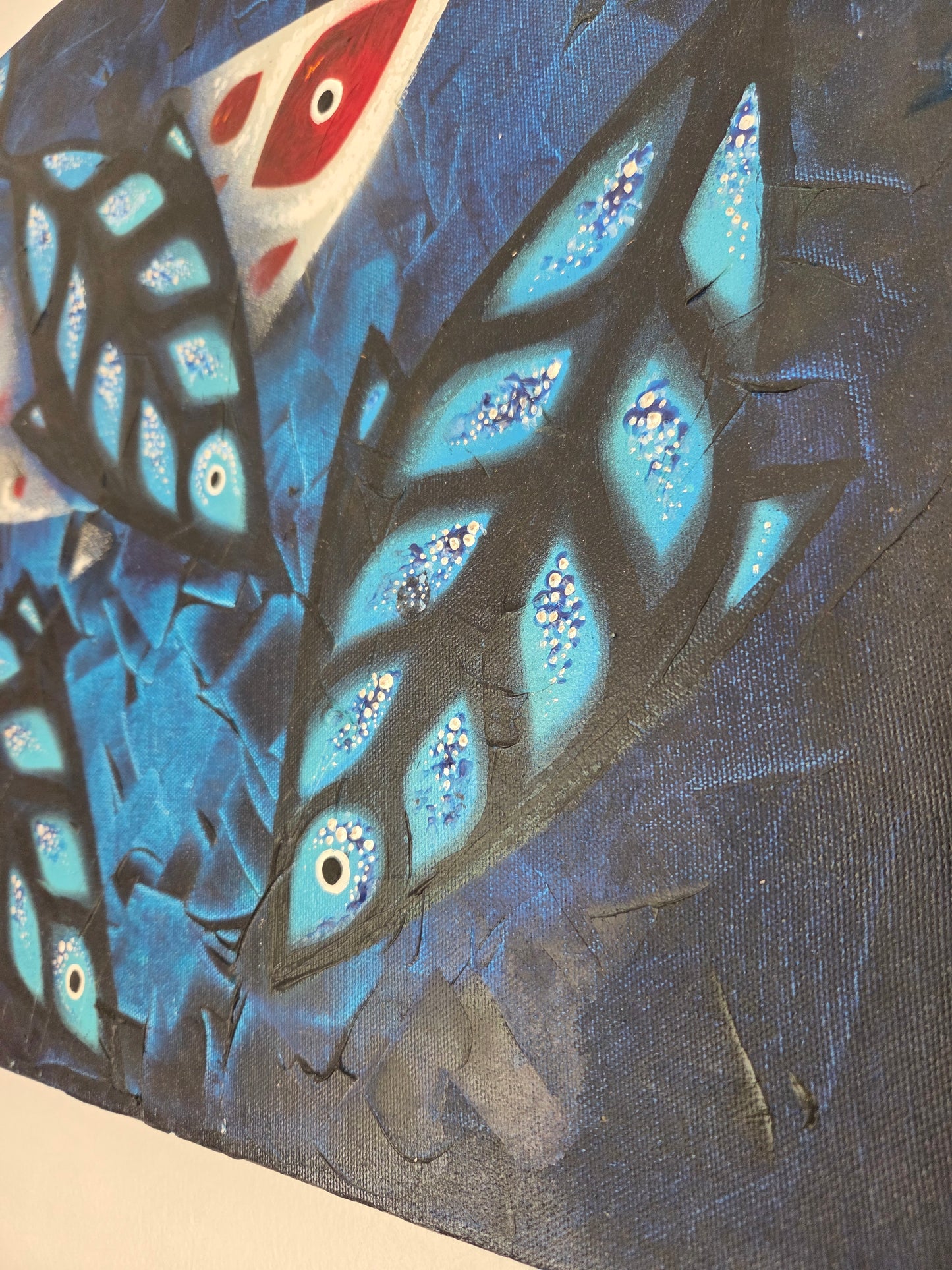 Original Abstract Koi Fish Painting - Modern Blue Marine Ocean Contemporary Art