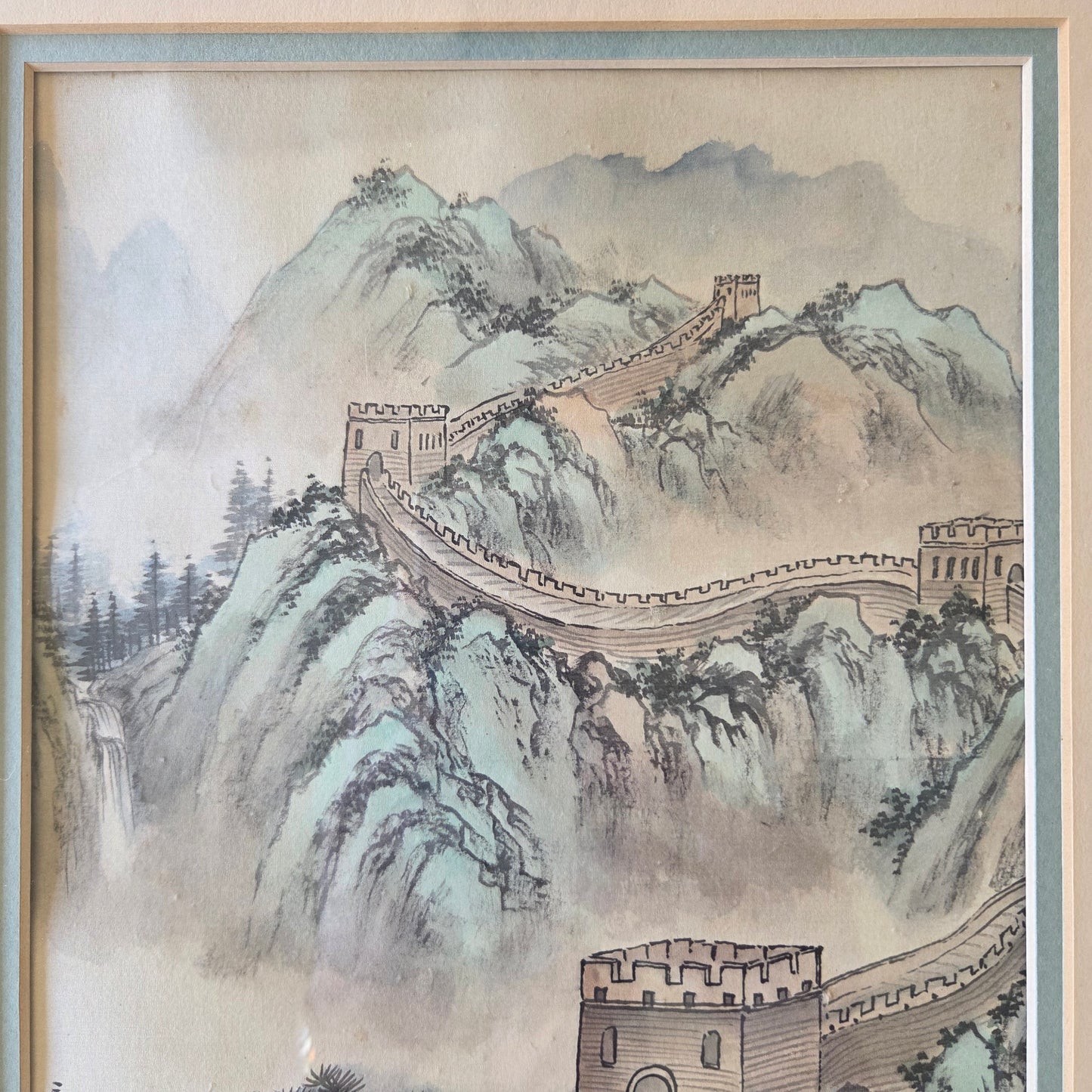 Original Chinese Watercolor Painting The Great Wall Mountain Lanscape Scene Art