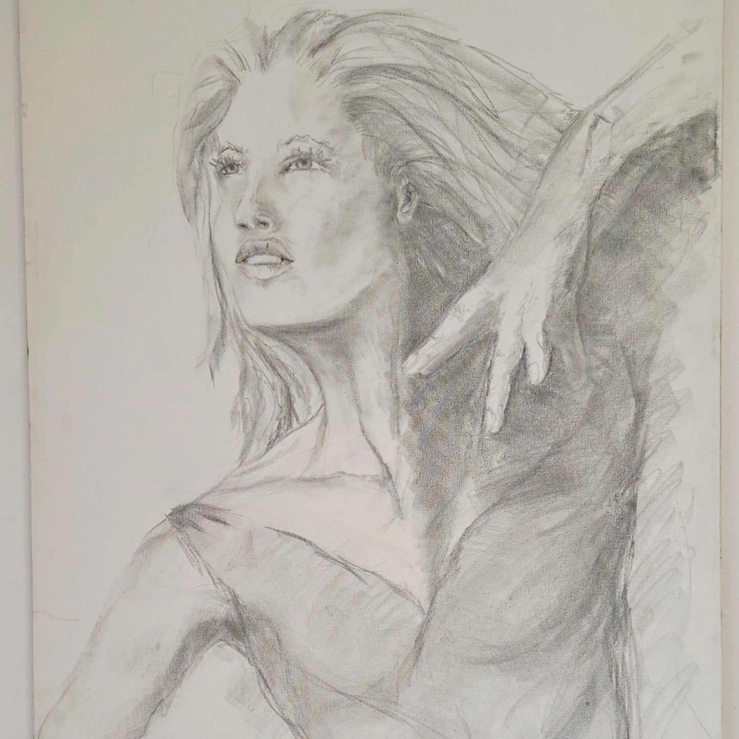 Original Female Figure Pencil Drawing - Signed & Dated 2000 - Large Graphite Sketch