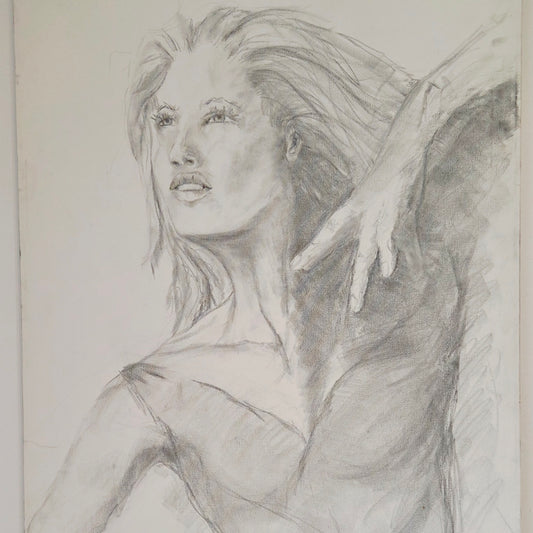 Original Female Figure Pencil Drawing - Signed & Dated 2000 - Large Graphite Sketch