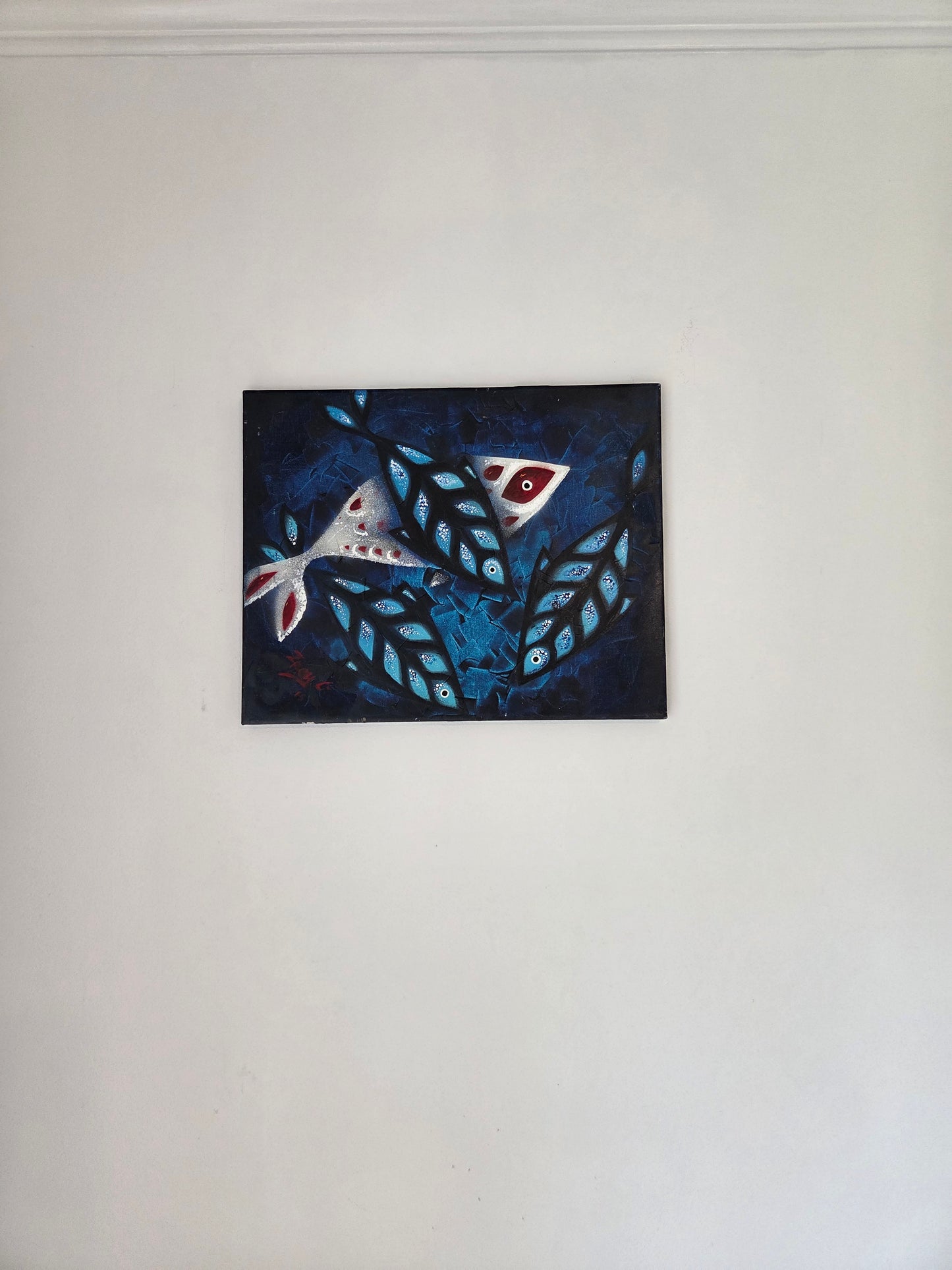Original Abstract Koi Fish Painting - Modern Blue Marine Ocean Contemporary Art