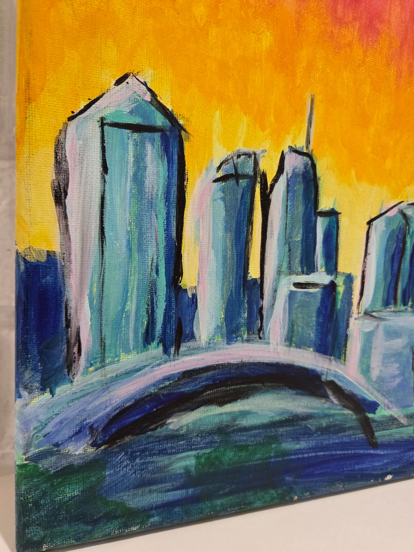 Original Acrylic Painting Canvas Captain America Shield Nashville TN Skyline Art